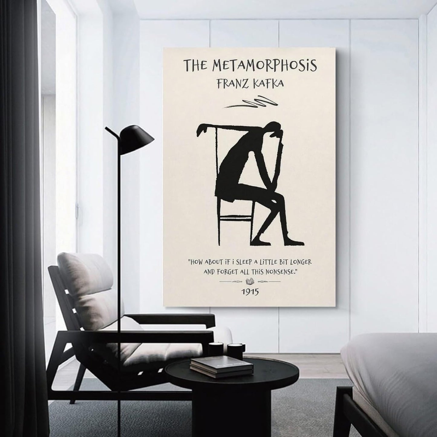 Metamorphosis Franz Kafka Silhouette Canvas Printing Wall Art Quote Dark Academia Style Posters Minimalist Black Figure Prints Reading Nook Wall Decor for Living Room Bedroom Study 12x18inch(30x45cm)