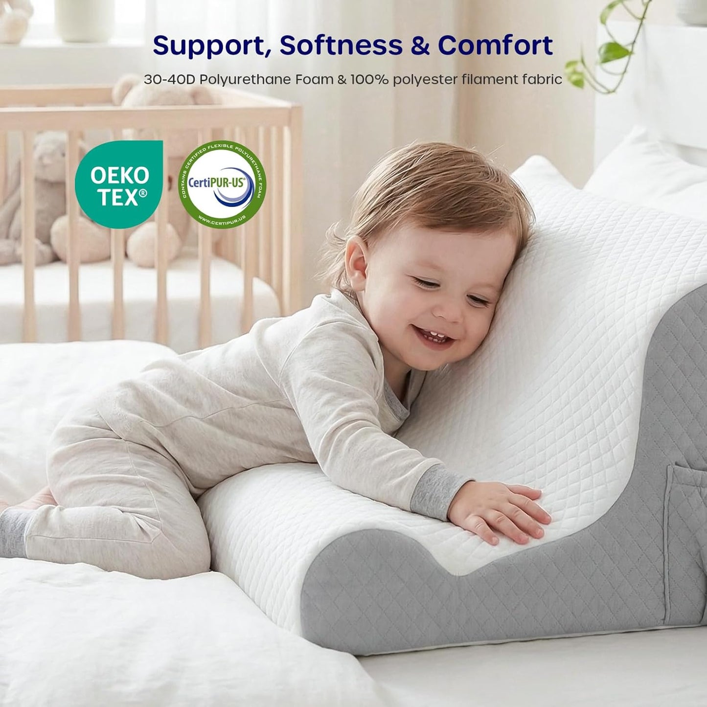 Wedge Pillow for Sleeping - Orthopedic Bed Wedge Pillow for Post-Surgery Recovery, Acid Reflux & Snoring Relief - Memory Foam Back Support Pillow for Sitting Up in Bed, Headboard Cushion - White