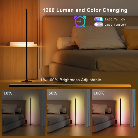 LED Floor Lamp, Corner Lamp Compatible with Alexa, Smart Modern Floor Lamp with Music Sync 16 Million Colors & 68+ Scene RGBICW Floor Lamp for Bedroom Living Room and Gaming Rooms