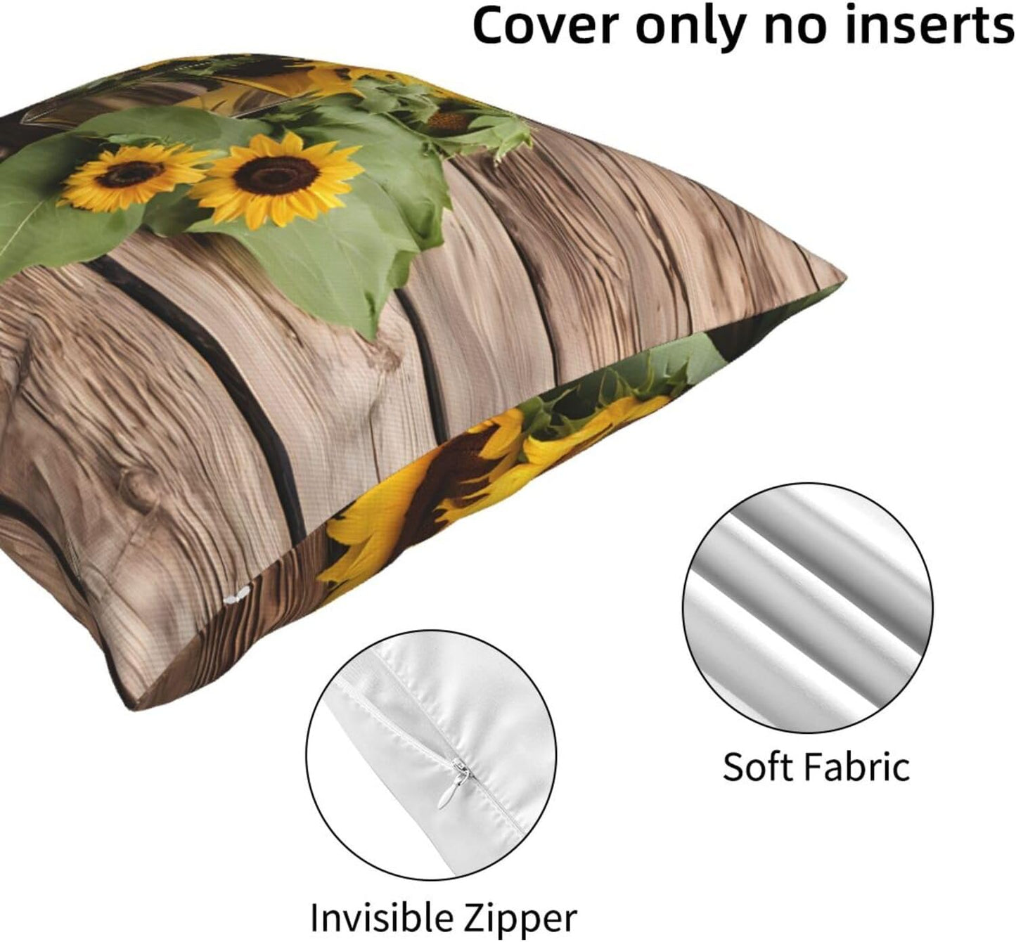All-Season Square Pillow Covers 18"X18", Three Sunflowers, Decorative Throw Pillow Covers for Sofa Bed Couch, Hidden Zipper Cushion Cover, Square Lumbar & Accent Pillowcases for Home Decor