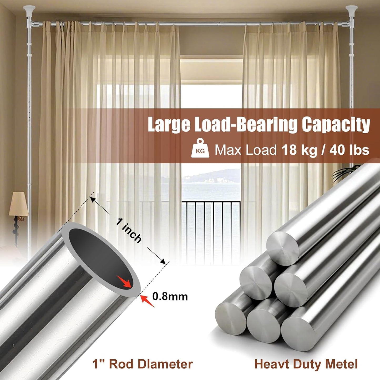 Room Divider Curtain Rod，No Drilling Curtain Rod Wall Divider for Room Separation, 4-10ft (H) 28-70inch(W) Adjustable Floor to Ceiling Portable Hanging Room Divders Partitions Space Separator Silver