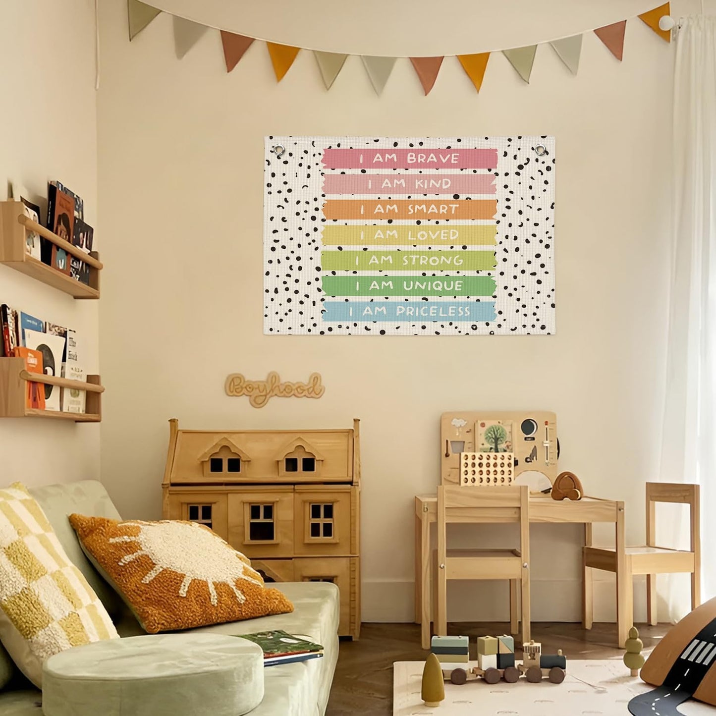 Positive Affirmations Wall Decor, Calming Corner Toddler Reading Nook for Kids, Inspirational Canvas Banner Wall Hanging Banner Flag Decor for Classroom Homeschool Decor
