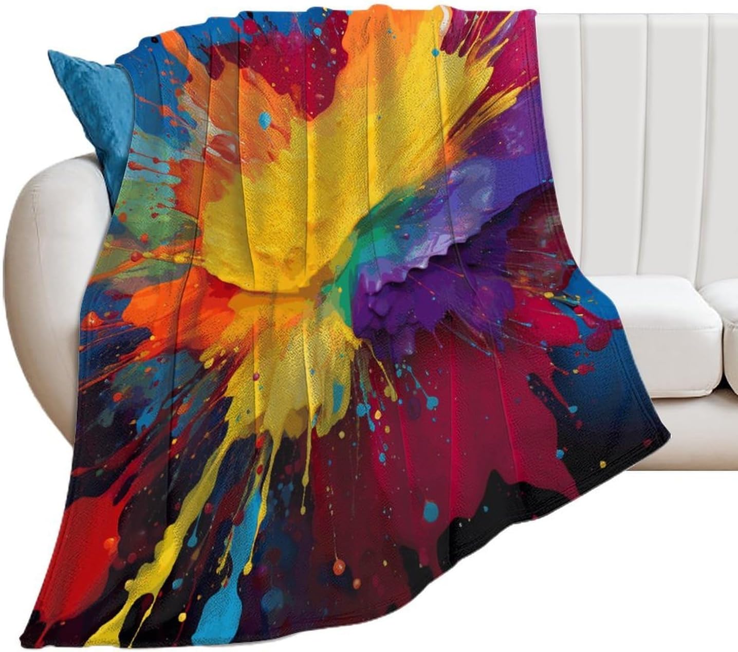 Custom Flannel Fleece Throw Blanket for Adults 50x60 Lightweight Colorful Paint Splatter Art Bedtime Blanket Soft Warm Blankets for Bed Couch Sofa Camping Picnic Wedding Gift Winter Home
