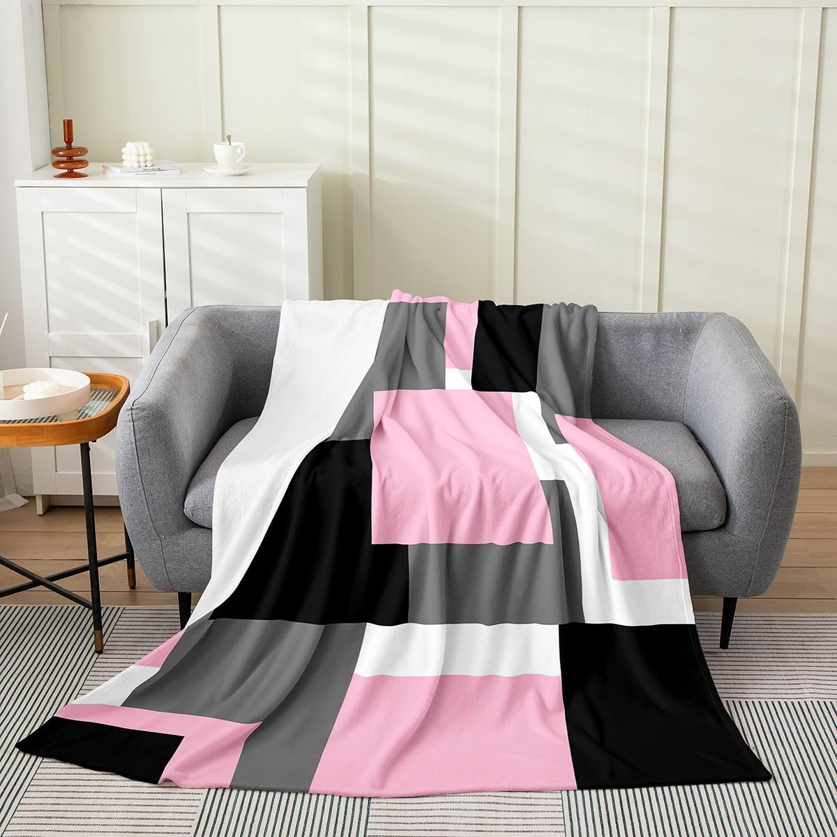Feelyou Abstract Plush Throw Blanket Minimalist Flannel Blanket Throw 50"x60" Line Simple All Season Boho Modern Aesthetic for Couch Bed Sofa Neutral Art Bedroom Decor
