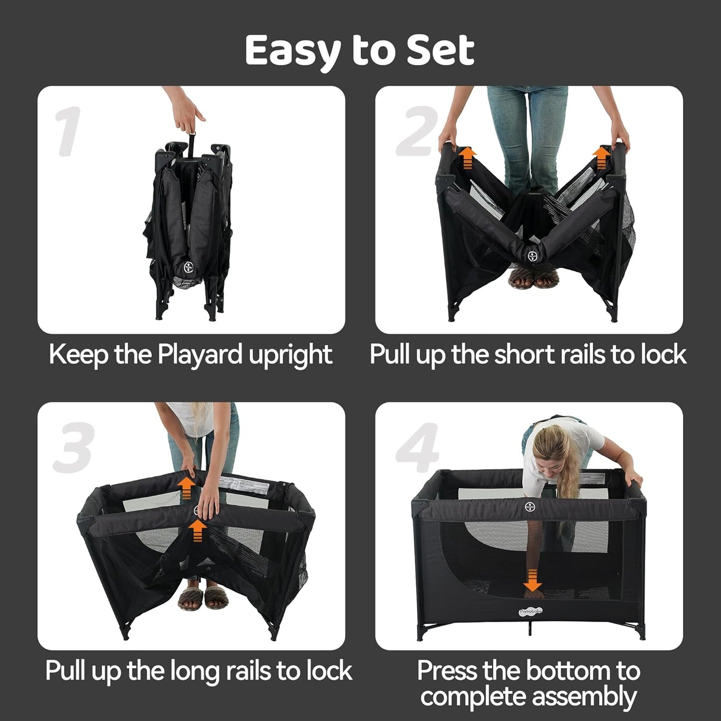 Pamo Babe Compact Pack and Play - Portable Crib for Baby, Lightweight Foldable Travel Playard with Mattress Pad & Carry Bag, Safe Breathable Travel Bed for Home, Trips & Family Visits, Black