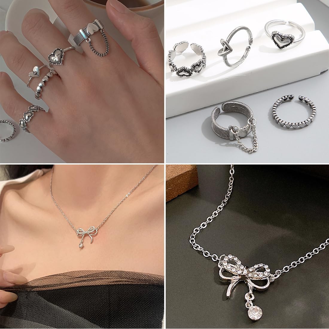 47pcs Gold Jewelry Set With 3 PCS Necklace, 11 PCS Bracelet,20pcs Hoop Stud Earrings,7pcs rings set For Women For Birthday Gifts