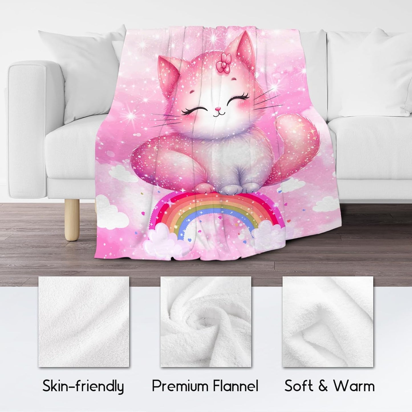 Cat Blanket for Girls Kids Blanket Gifts, Cat Themed Gifts for Women, Warm Flannel Toddler Throws for Couch, 50"x60"