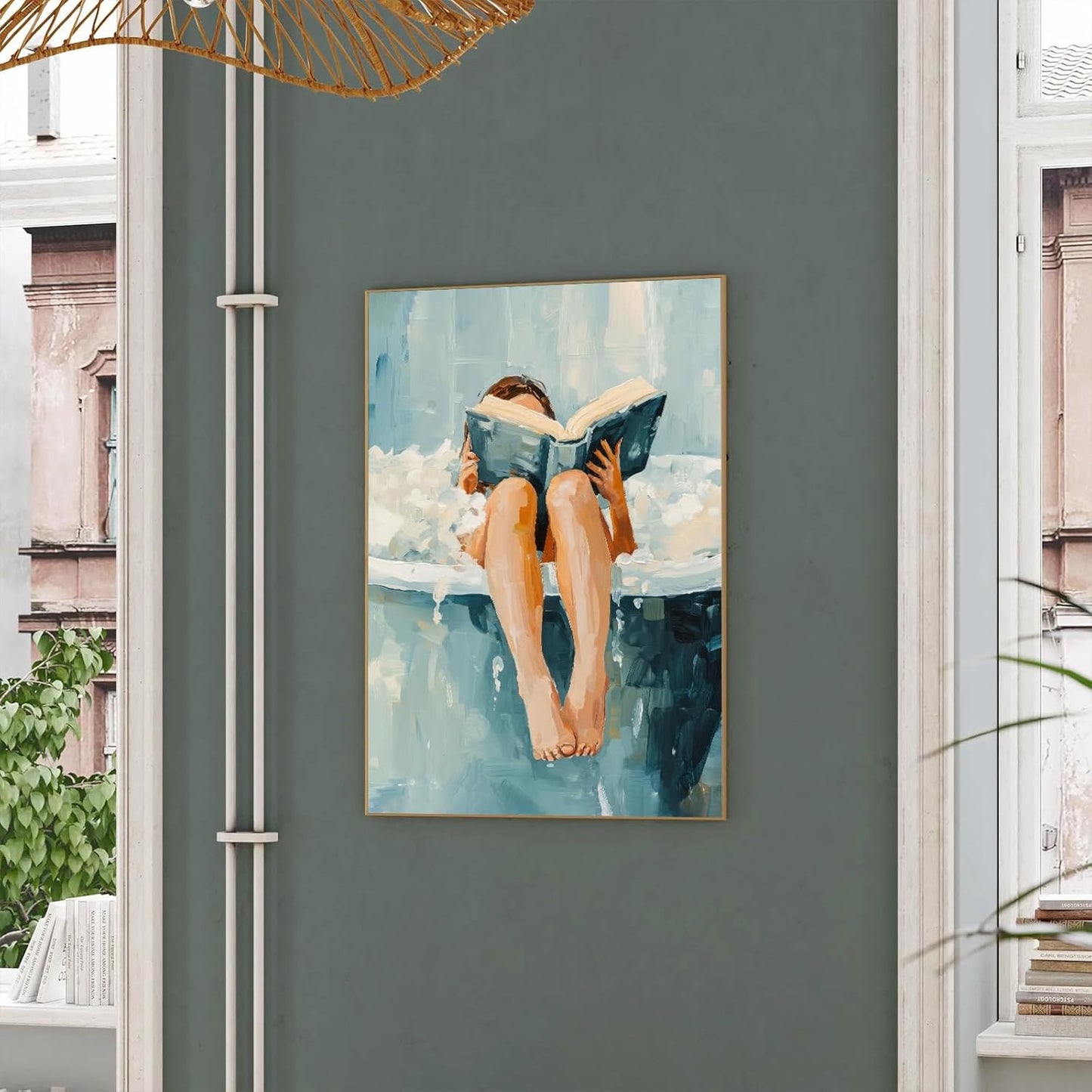 Woman Read Wall Art Bathroom Wall Decor Girl Portrait Poster Aesthetic Reading Poster Relaxing Spa Art Picture for Girls Bathroom 12x16in Unframed