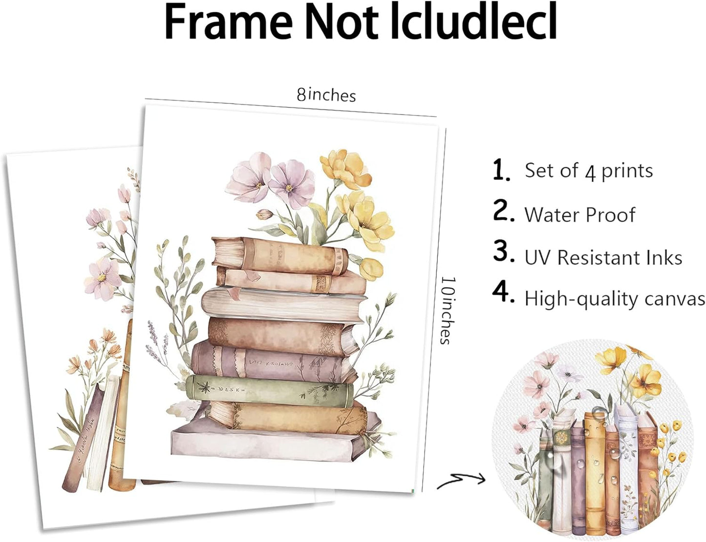 Frimeeme Retro Reading Wall Art Prints Set of 4,Boho Wildflower Books Classroom Posters,Classroom Canvas Wall Art 8x10 Unframed