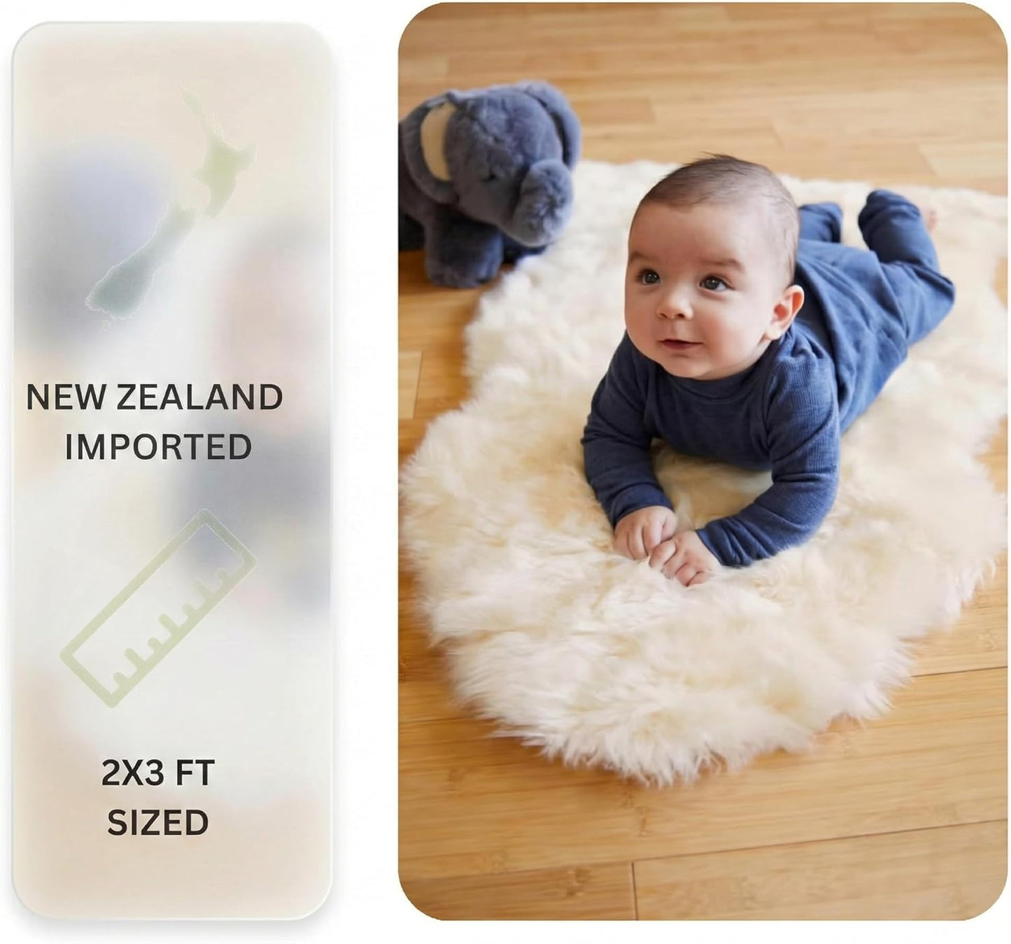 Genuine Sheepskin Rug – New Zealand Sheep Skin Fluffy Soft Single Pelt Lambskin for Bdroom, Living Room, Sofa, Chair, Bedside – Natural Ivory White Area Rug (2 x 3 ft)
