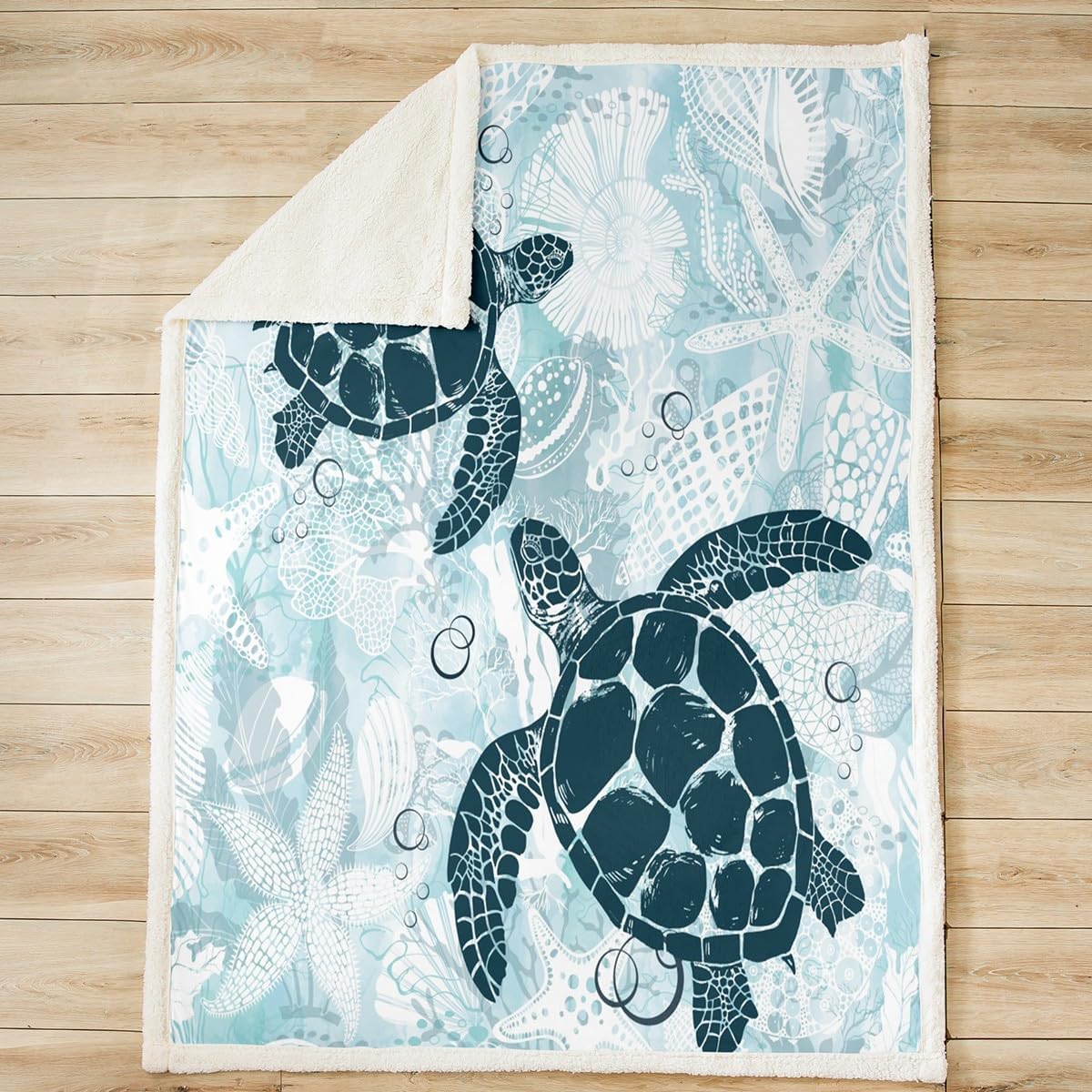Feelyou Kids Boys Girls Sea Turtle Plush Blanket Ocean Sherpa Blanket Reptile Tortoise Fleece Throw Blanket Ocean Coastal Fuzzy Cozy Soft Blanket Baby 30"x40"