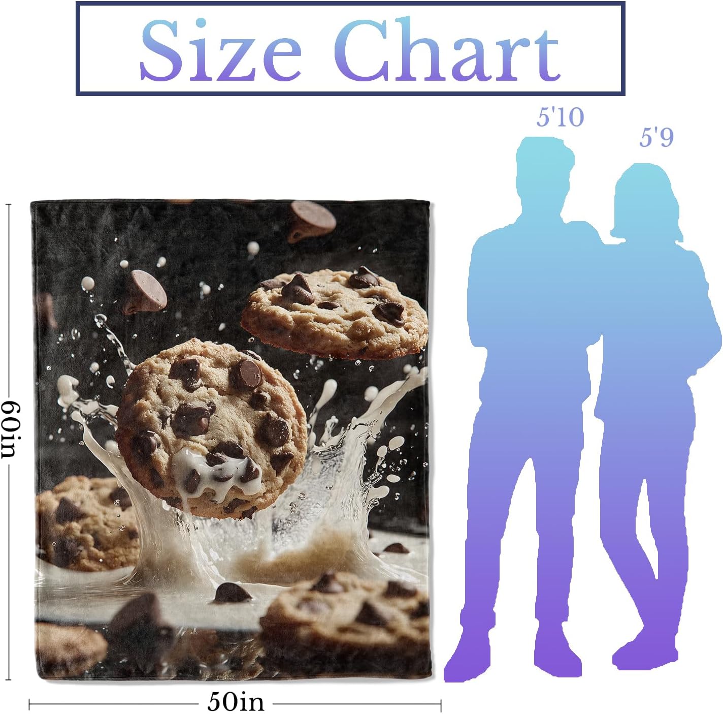 Chocolate Cookie Flannel Throw Blanket 50x60 Inch, Splashing Milk and Cookies Blankets Soft Cozy Fleece Realistic Throws for Food Lover Bed Sofa Dorm Living Room Funny Decor Gifts
