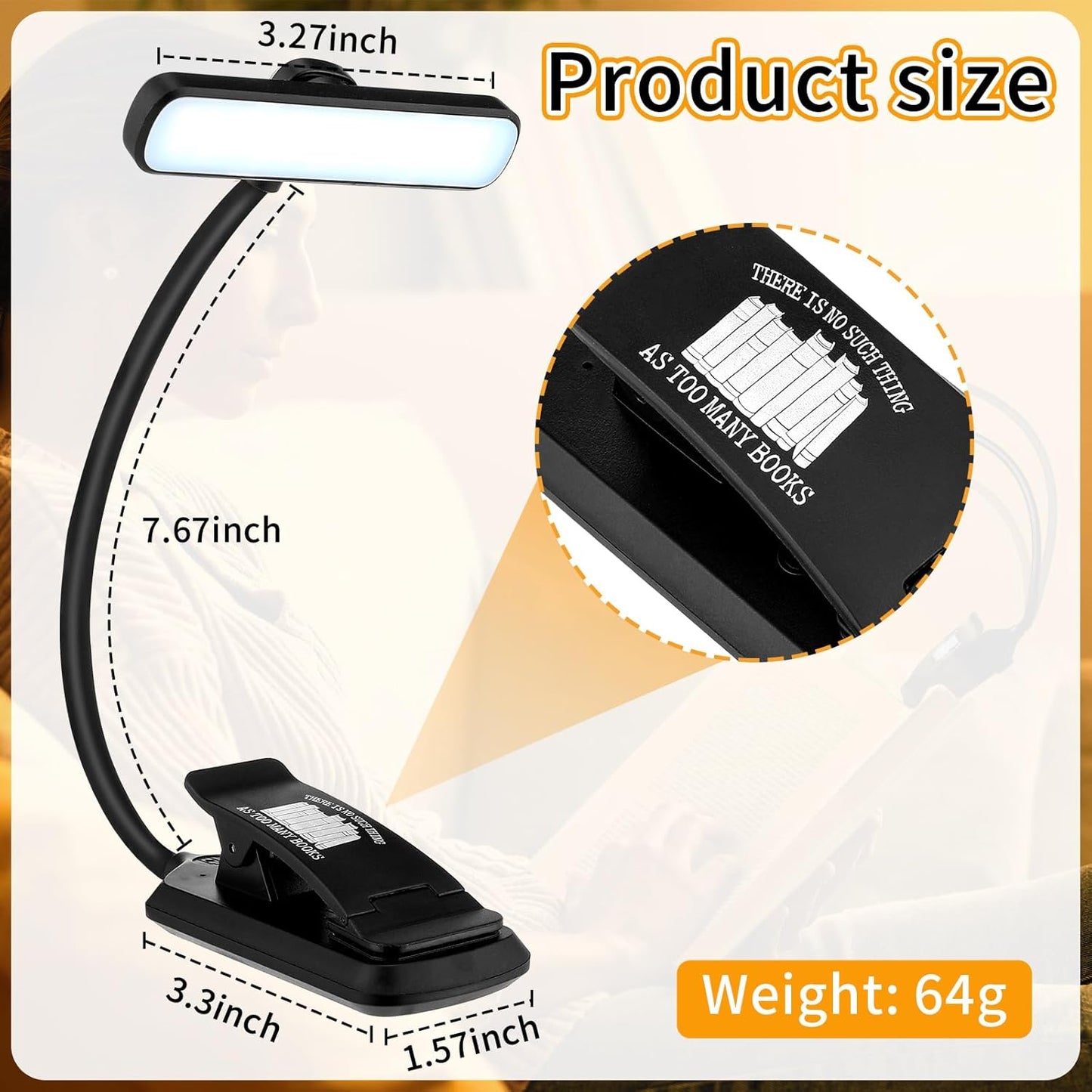 Mudder 24 LED Rechargeable Book Light Christmas Book Lover Gift for Reading in Bed with Memory Function Eye Caring 3 Color Temperatures Stepless Dimming Brightness 80 Hrs Runtime Clip on Light