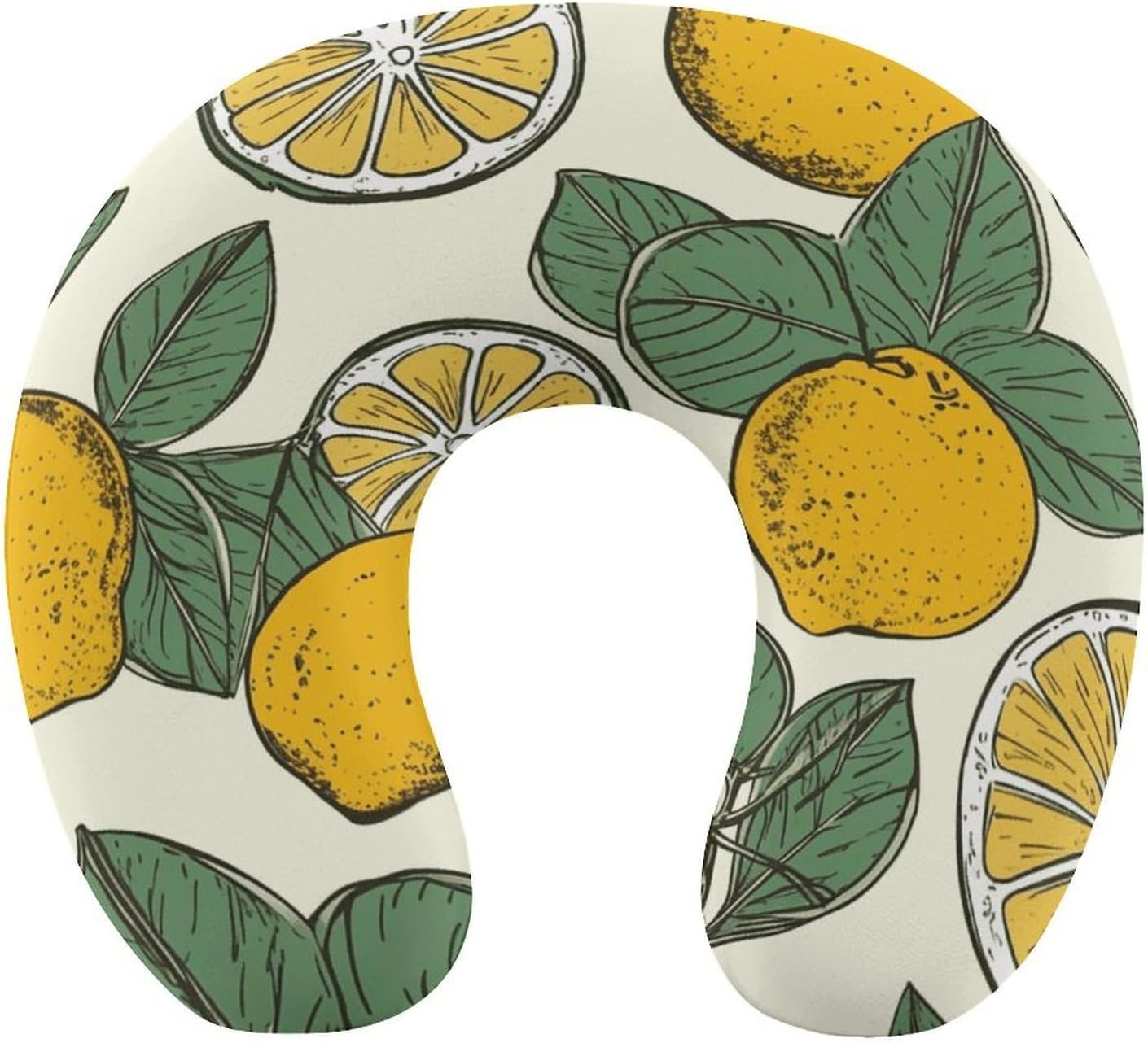Lemon Fruit Pattern Neck Pillow Memory Foam U Shaped Pillows Portable Pillows for Shoulder Travel Head Support Pillow with Concealed Zipper for Airplane Car Home Office