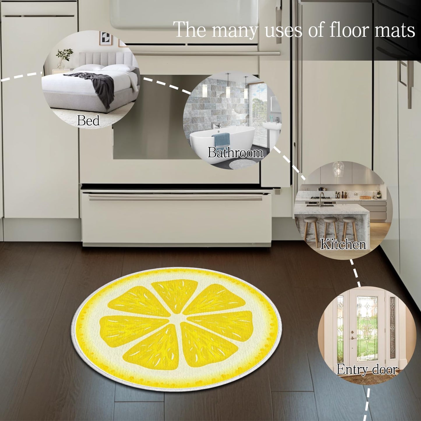 Lemon Bath Rug,Fresh Fruit Design Round Carpet Non-Slip Floor Mat,Soft Absorbent Shaped Area Rugs,Doormats Decor for Women Adults Bathroom Bedroom Bathtub,Summer Ideal Gifts,21.26x21.26in