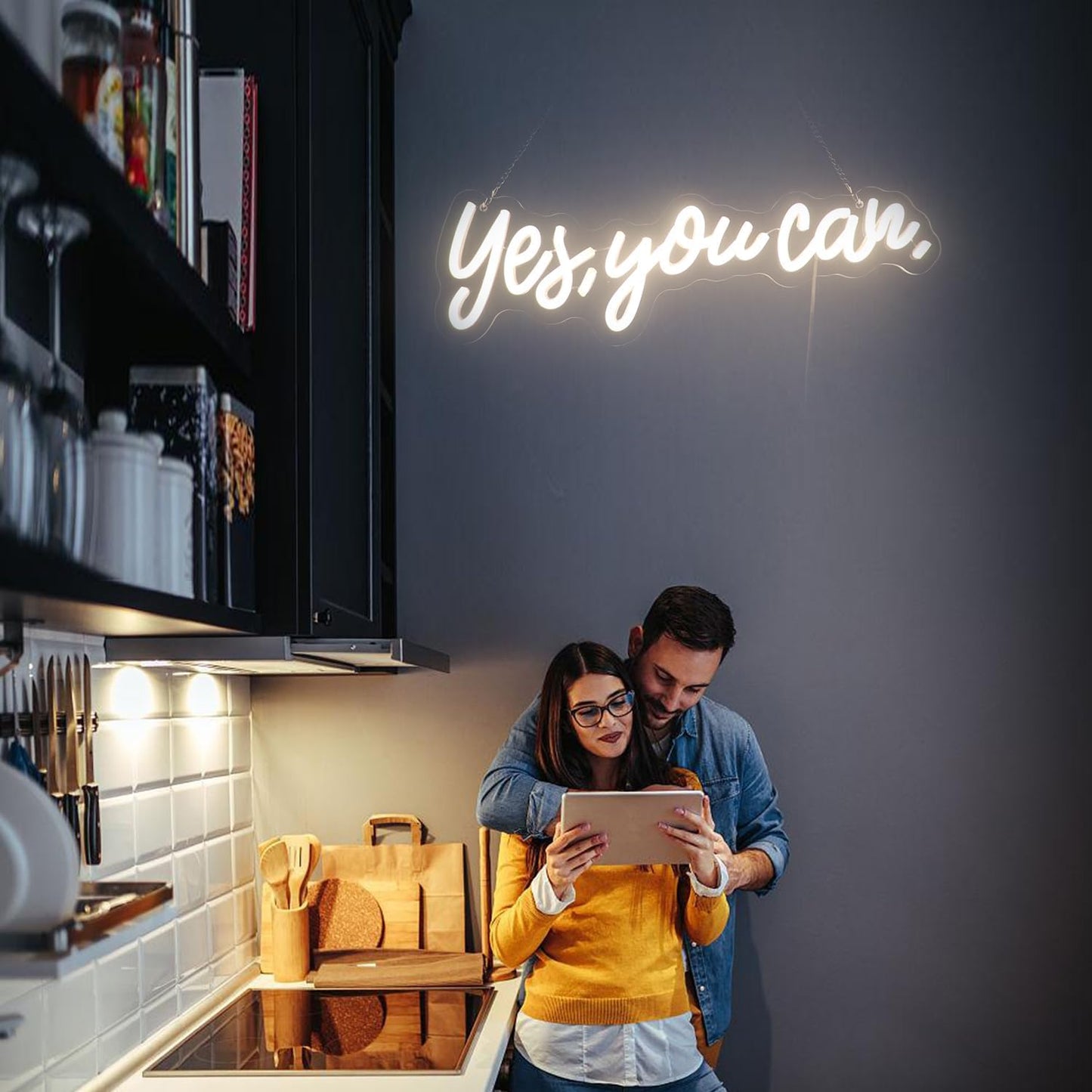 "Yes, You Can" LED Neon Sign Words Light Up Signs for Room Wall Art Decor, Inspiring Neon Light for Home, Apartment,School,Bar,Hotel,Restaurant,Cafe Decoration Christmas Birthday Gift (Warm white)