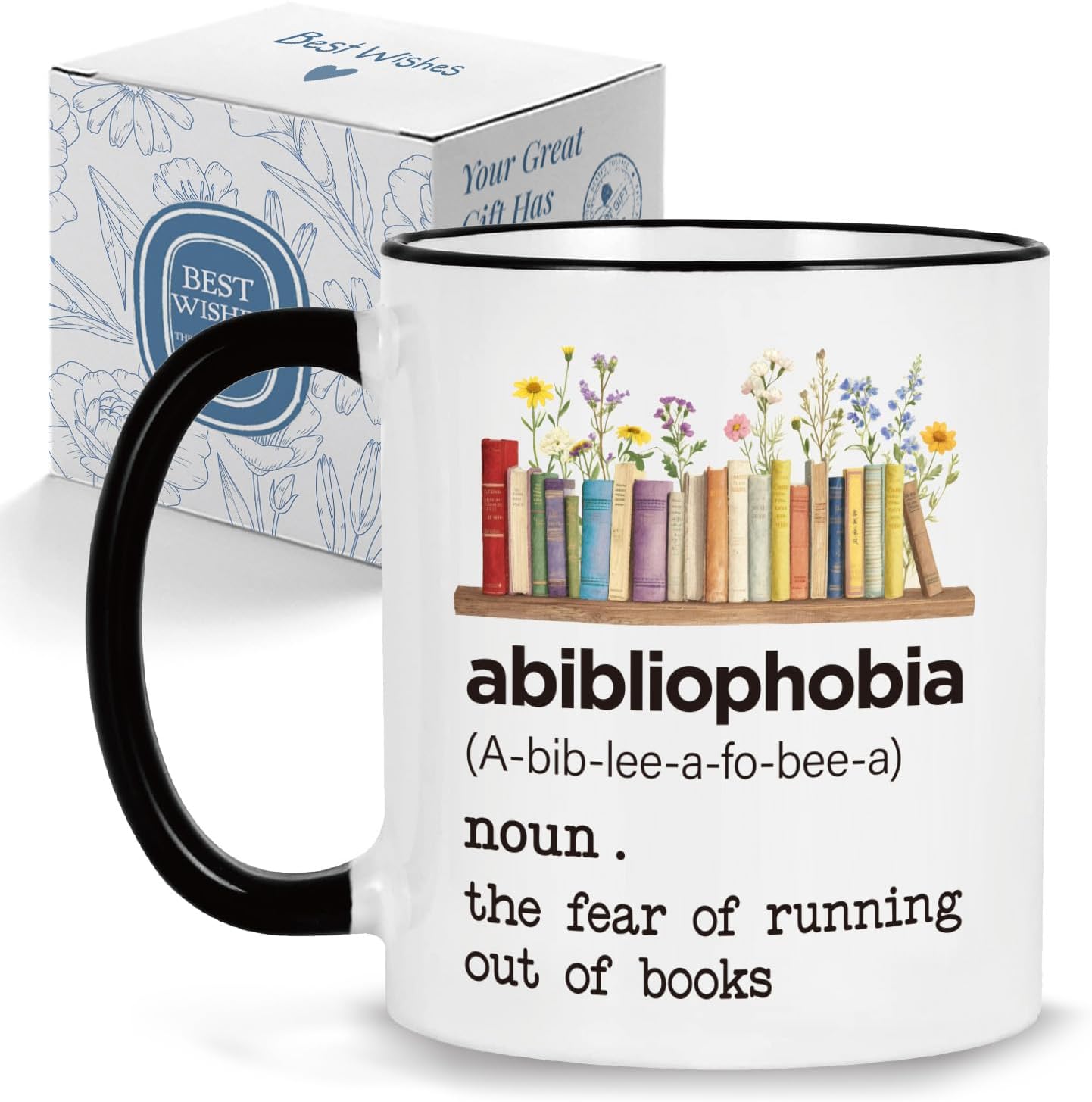 Abibliophobia Definition Coffee Mug Book Lover Gifts for Women Men Friends Librarian Bookworm, Reading Themed Coffee Mugs 11oz, Book Clubs Gifts for Christmas Birthday