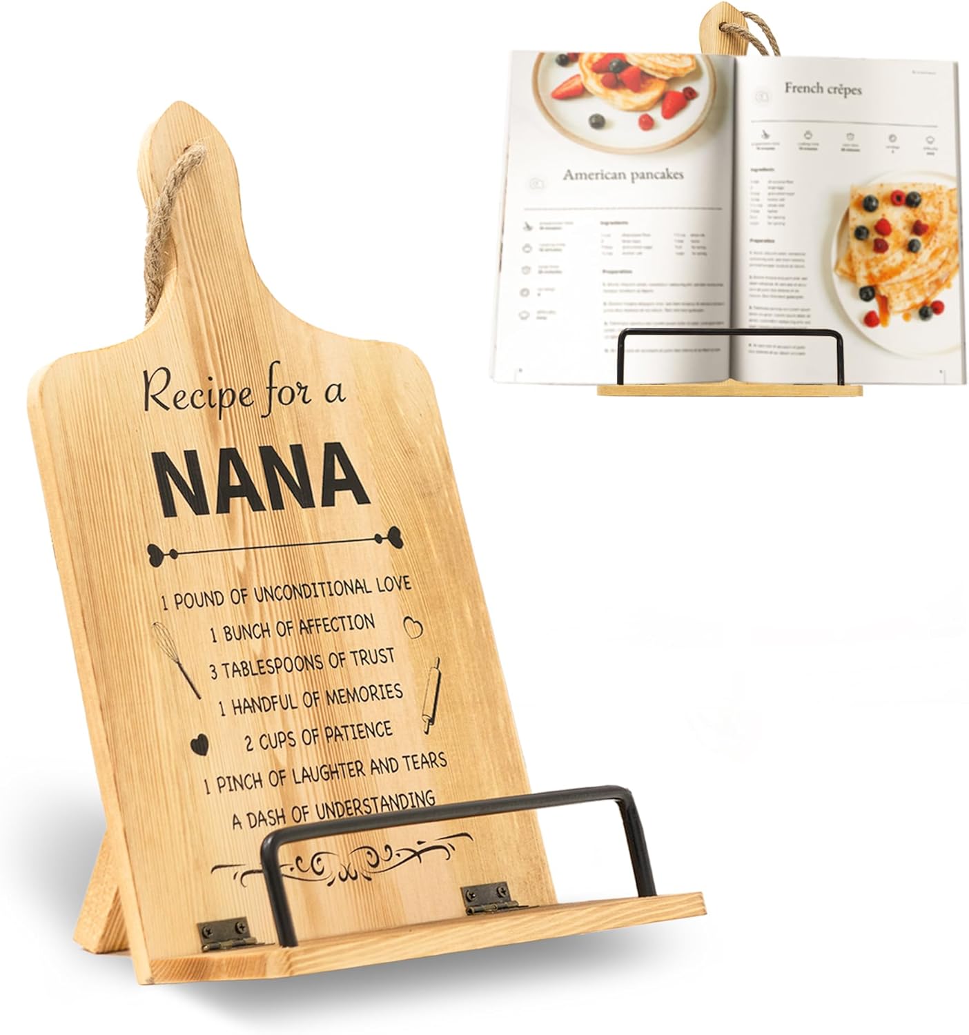 Nana Gifts, Foldable Wooden Cookbook Stand for Grandma, Unique Recipe Stand for Kitchen Counter, Nana Kitchen Gifts for Mothers Day