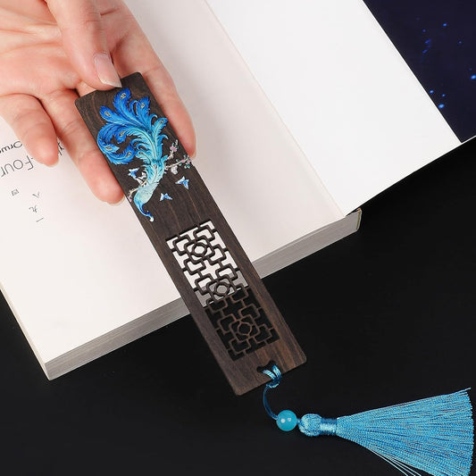Handmade Wooden Bookmark, 2 Pieces Vintage Style Reading Book Markers with Pendant, Gift Box Set Ideal for Book Lover Librarian Readers Bookworm (Peacock)