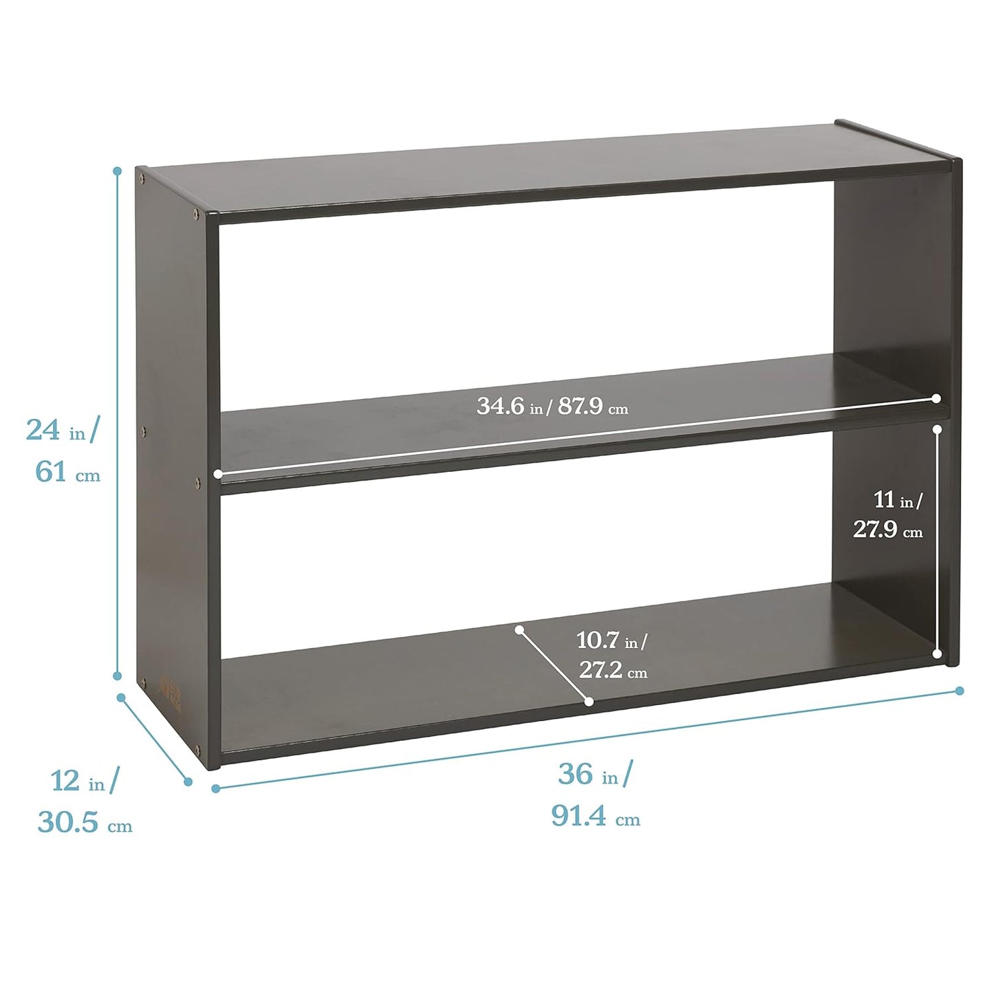 ECR4Kids Streamline 2-Shelf Double-Sided Storage Cabinet, 24in, Classroom Furniture, Grey Wash