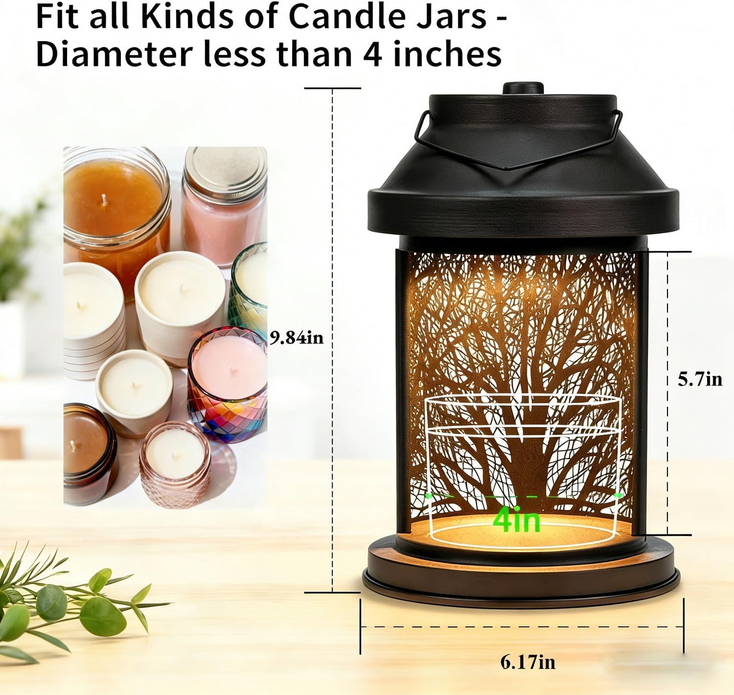 Candle Warmer Lamp - Vintage Candle Warmer Lantern with Timer & Dimming Function, Electric Candle Lamp Warmer Home Bedroom Decor Wax Melt Warmer Birthday Gifts for Women Mom (2 Bulbs Included)