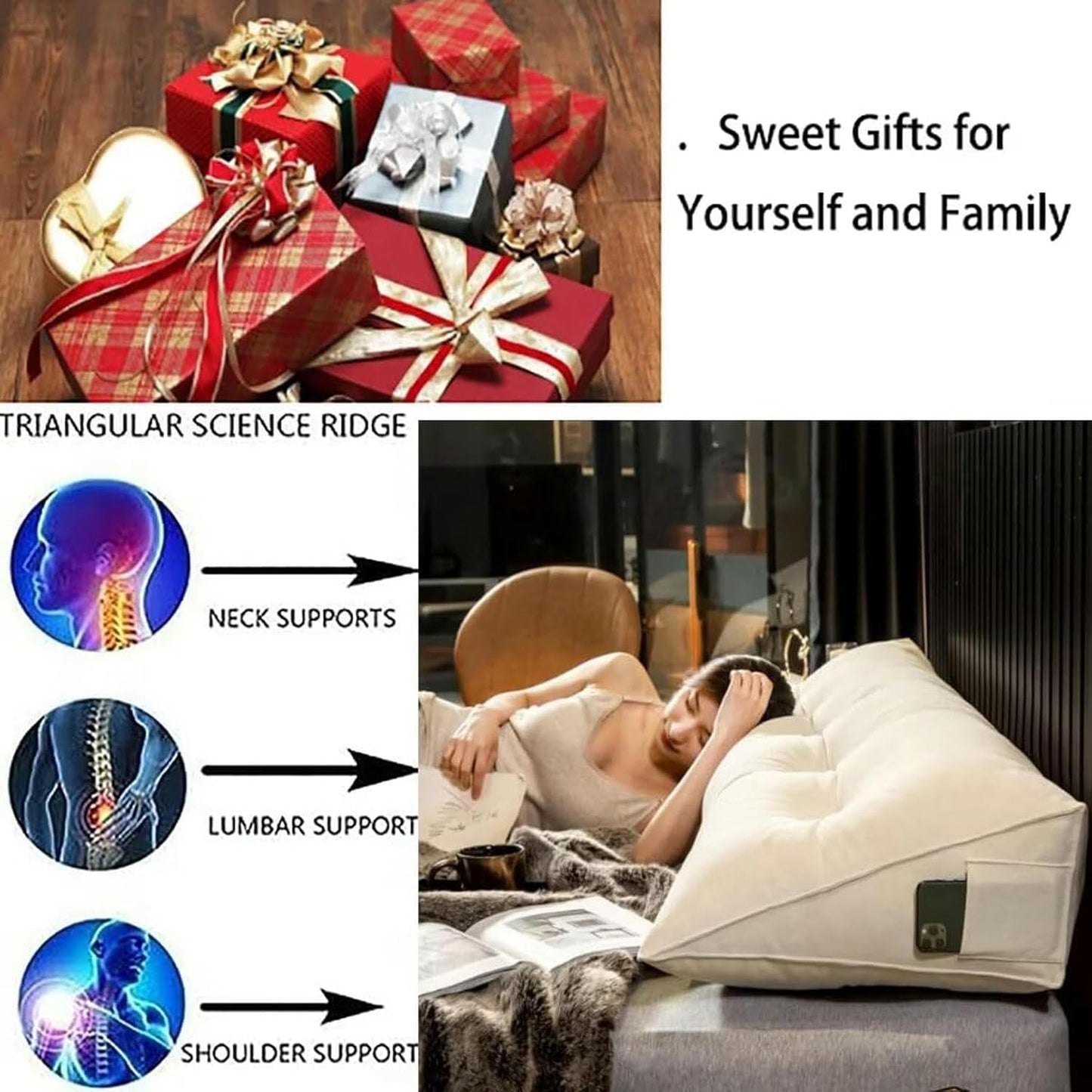 Large Bolster Triangular Headboard Wedge Pillow for Headboard Cushion Headboard Positioning Support Reading Backrest Pillow for Day Bunk Backrest Support Removable Cover