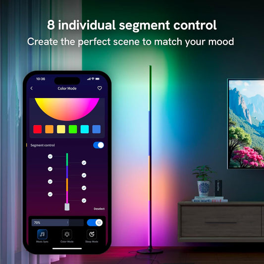 Aura Labs RGBICW Floor Lamp, Ambient Light LED Corner Light Alexa Control with Music Sync 1000 Lumen 4-Billion Colors, 90+ CRI, Preset & Custom Colors & Scenes, Modern Floor Lamps for Living Room