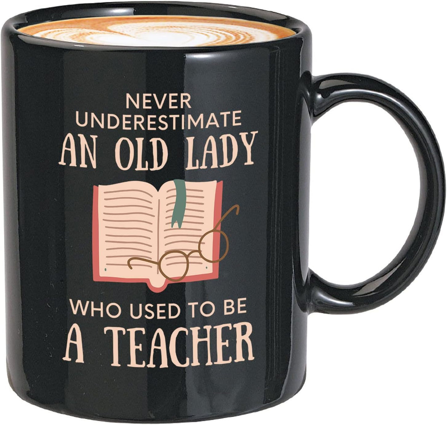 Bubble Hugs Book Lover Coffee Mug 11oz Black - Never Underestimate Old Lady - Reading Reader Grandma Retired Teacher Book Lover Bookish Novelist Librarian Writer