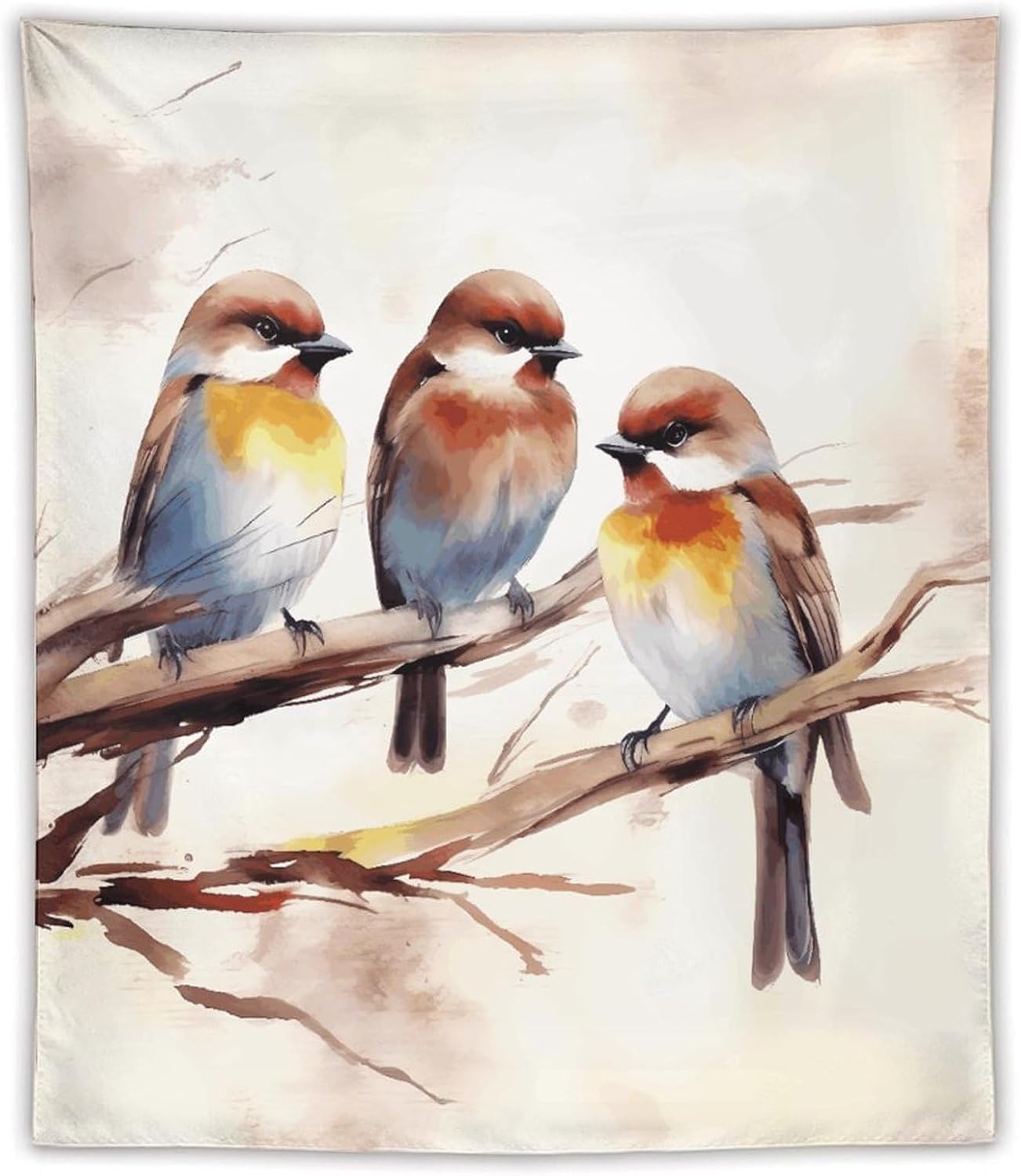 FodPand Birds Resting on Tree Branch Tapestry Anti-fading Wall Tapestry with Installation Kit Backdrop Banner Multipurpose Aesthetic Tapestries Boho Wall Art Hanging Decorative Blanket 50"x60"