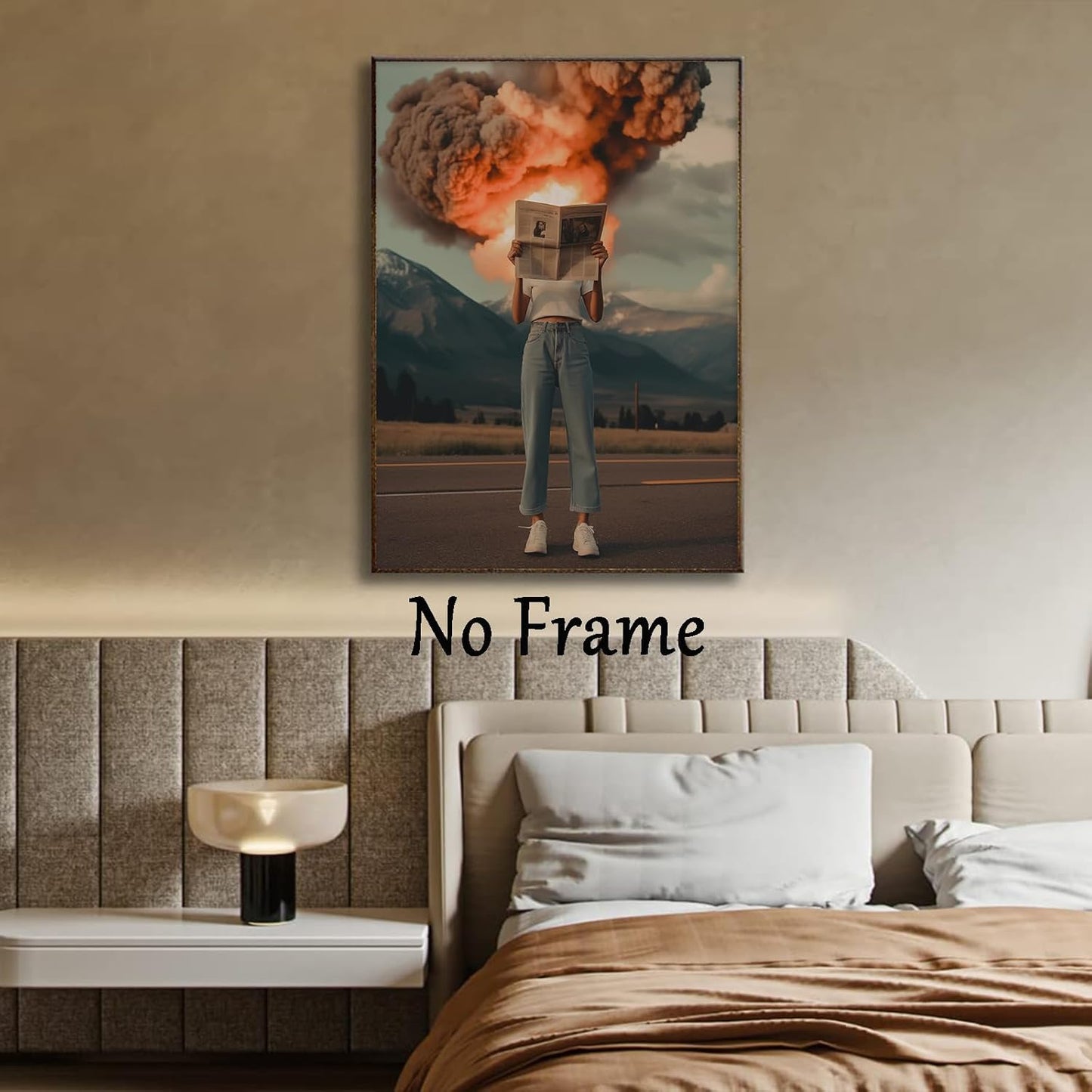 Vintage Surreal Canvas Wall Art Women Reading Newspaper Poster Funky Bar Cart Prints Trendy Aesthetic Wall Art Funny Egoless Posters Preppy Aesthetic Pictures 70s Retro Art Print 16x24inch No Frame