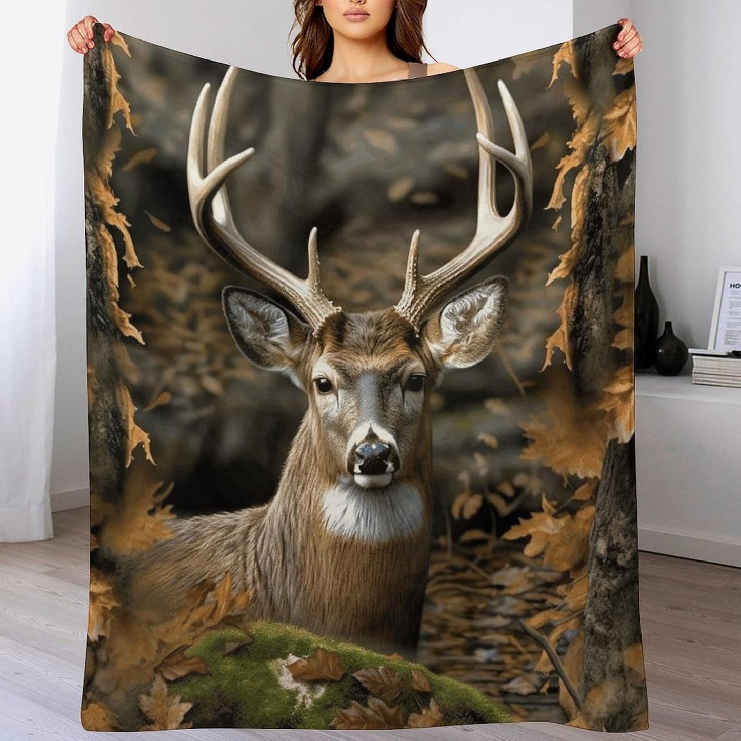 Camouflage Deer Blanket Chunky Fluffy Fuzzy Bed Blankets Cozy Soft Warm Winter Blankets Anti-Pilling Flannel Throw Blanket for Couch Living Room Bedroom Multiple Size