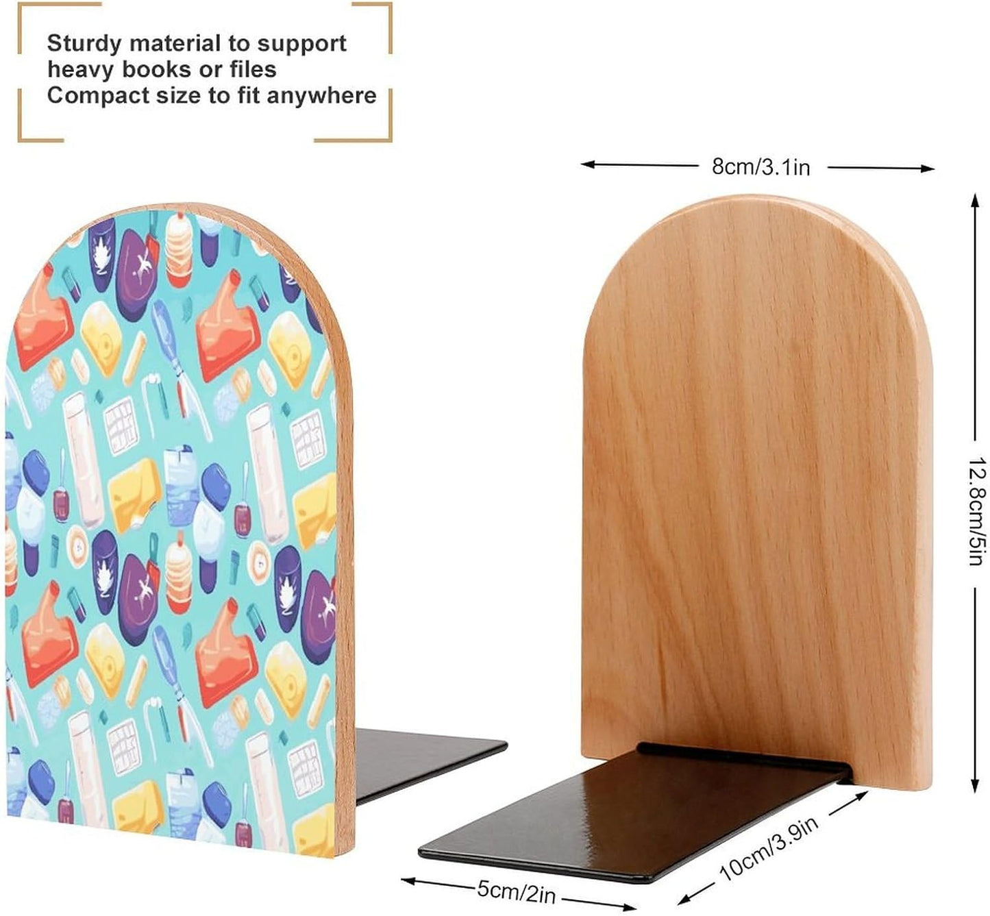 Gradient Medical Items Pattern Bookends 1 Pair Heavy Duty Book Ends for Shelves Non-Skid Bookend Supports Wooden Book Holders with Metal Base Desk Organizers Books Storage to Hold Books