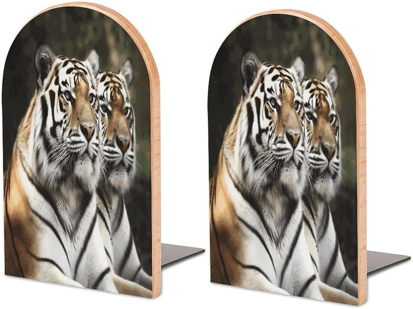 Majestic Tiger Bookend for Shelves Wooden Book End Large Size Sturdy Book Holders Stoppers with Metal Base for Bookshelves Slick Decorative Bookends Stands