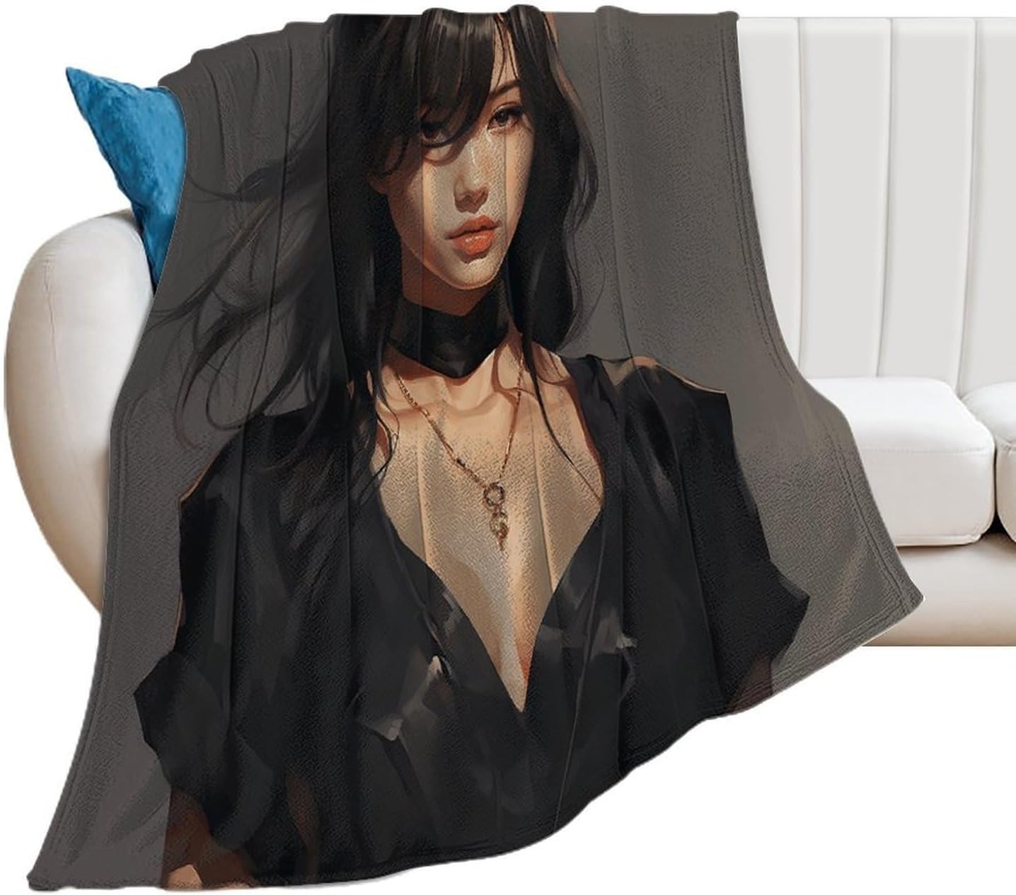 Character in Black Dress Throw Blanket for Couch Super Soft Warm Lightweight Throw Blankets Cozy Flannel Bed Blanket Cute Decorative Blankets for All Seasons Home Decor Gift 50"*60"（130 * 150cm）