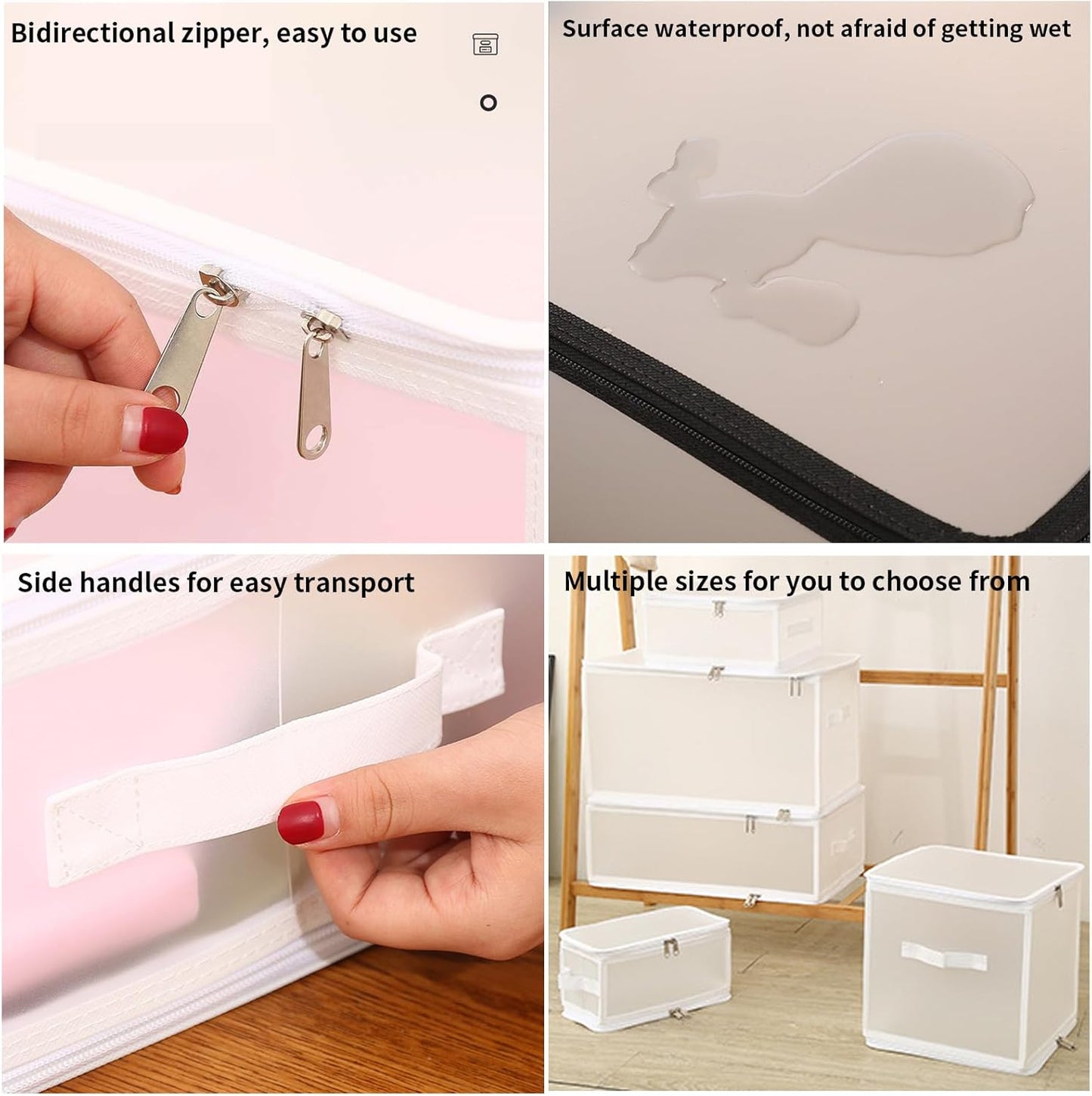3-Pack Durable Waterproof Plastic Storage Boxes, Foldable Organizers with Double Zippers & Handles for Clothes, Books, Toys, 30L (15.7"×11.8"×9.8")