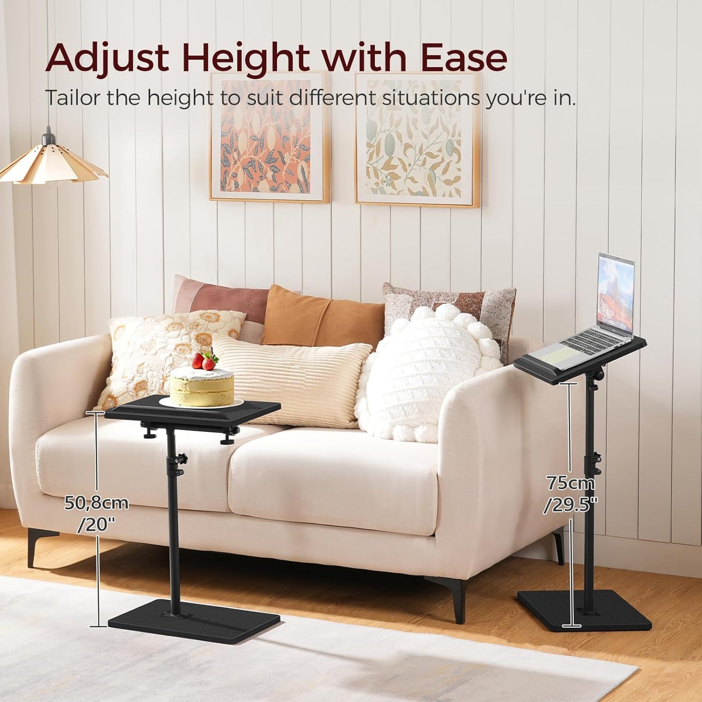 TV Tray Table, Sofa Armrest Tray Table for Couch, 360° Swivel Height Adjustable End Table, Snack Side Table with Phone and Tablet Slot, C Shaped Black ETBK4501