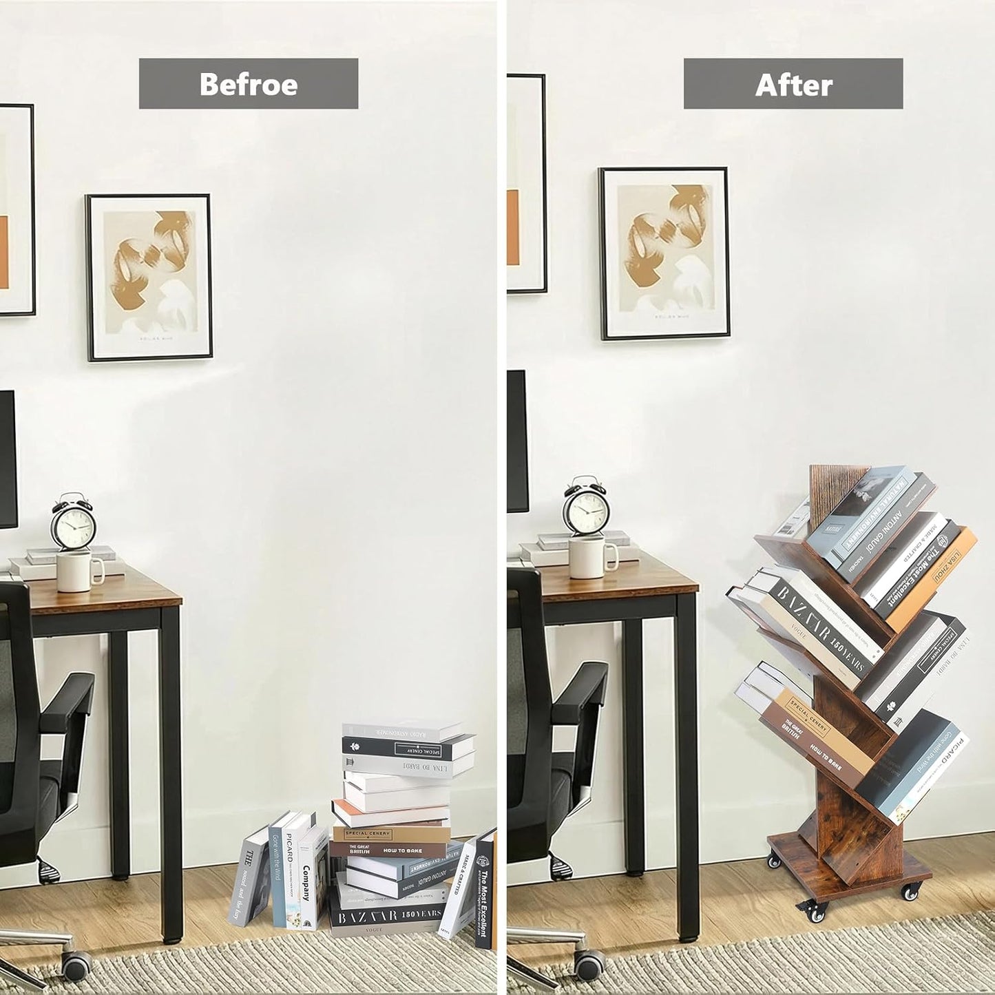 Homaterial Rotating Tree Bookshelf - 360°Space-Saving Bookcase, 7 Tiers Bookshelf Aesthetic Storage for Small Spaces, Study Rooms, & Home Office Brown