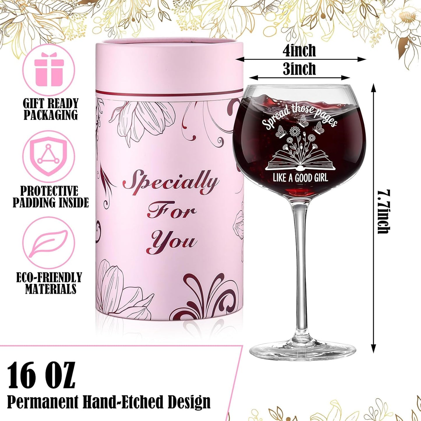 Remerry Book Lovers Wine Glass Gifts for Women 16oz Funny Bookish Wine Glass Spread Those Pages Like a Good Girl Dark Romance Booktok Smutty Book Lover Cup Gifts for Her Readers