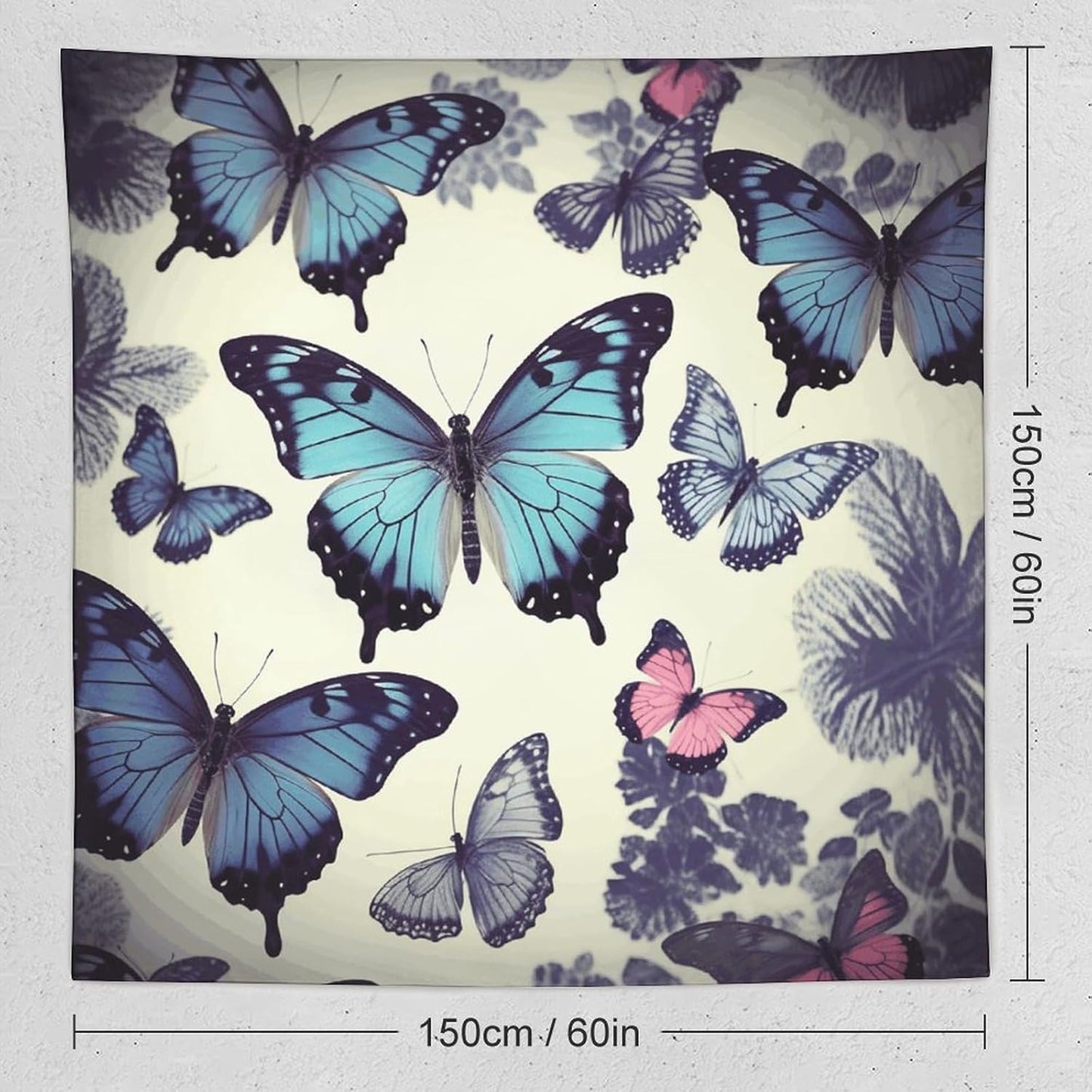 FodPand Beautiful Butterfly Tapestry Anti-fading Wall Tapestry with Installation Kit Backdrop Banner Multipurpose Aesthetic Tapestries Boho Wall Art Hanging Decorative Blanket 60"x60"
