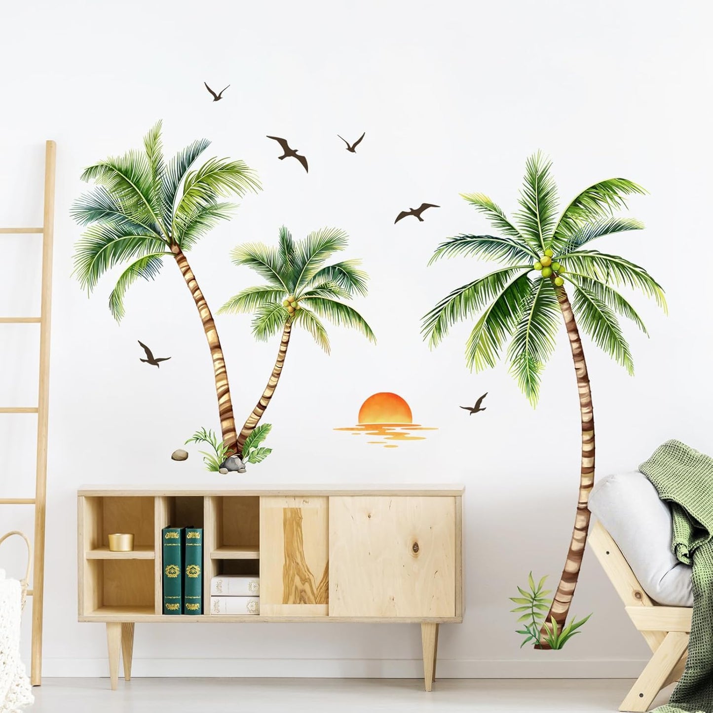Large Palm Tree Wall Stickers, Tropical Coconut Tree Wall Decals Peel and Stick Wall Decal Self Adhesive Home Decor for Bedroom Office Sofa Backdrop