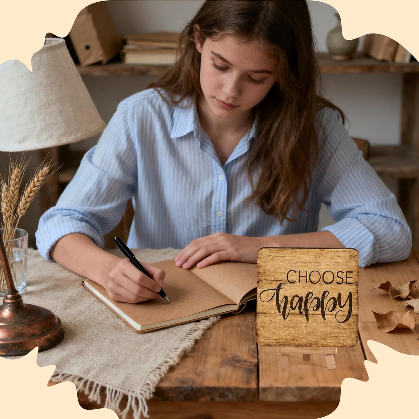 Inspirational Desk Decor, Rustic Home Office Wooden Sign, Farmhouse Decoration for Bedroom Living Room Kitchen Coffee Bar Shelf, Positive Emotional Support Gifts for Men Women, Choose Happy