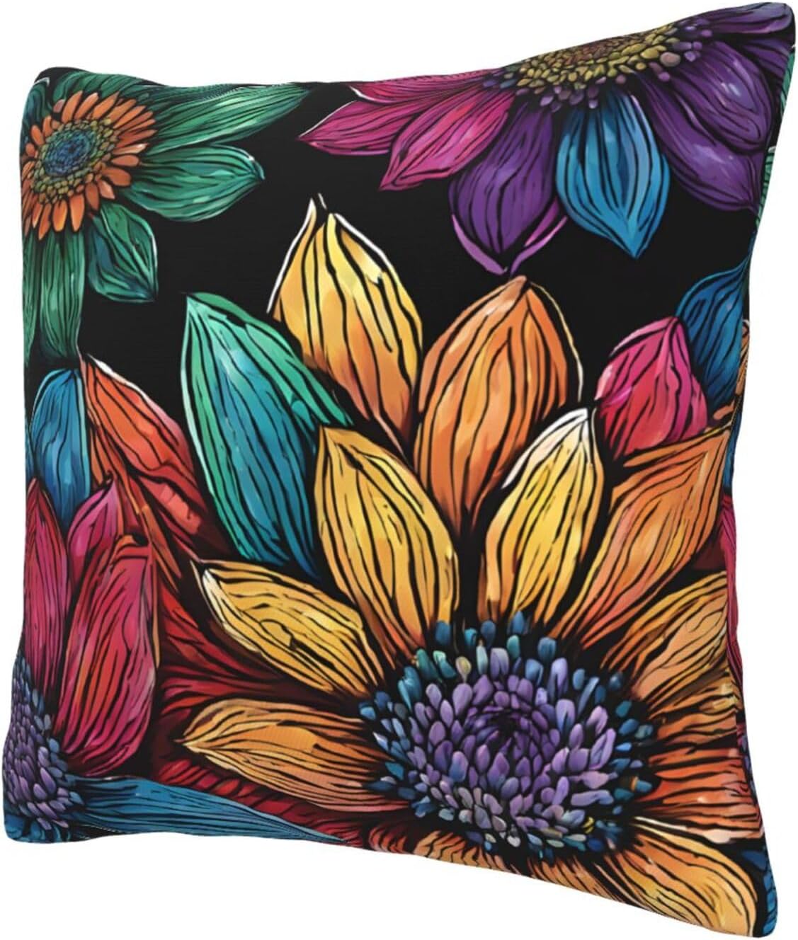 All-Season Square Pillow Covers 18"X18", Sunflowers, Decorative Throw Pillow Covers for Sofa Bed Couch, Hidden Zipper Cushion Cover, Square Lumbar & Accent Pillowcases for Home Decor