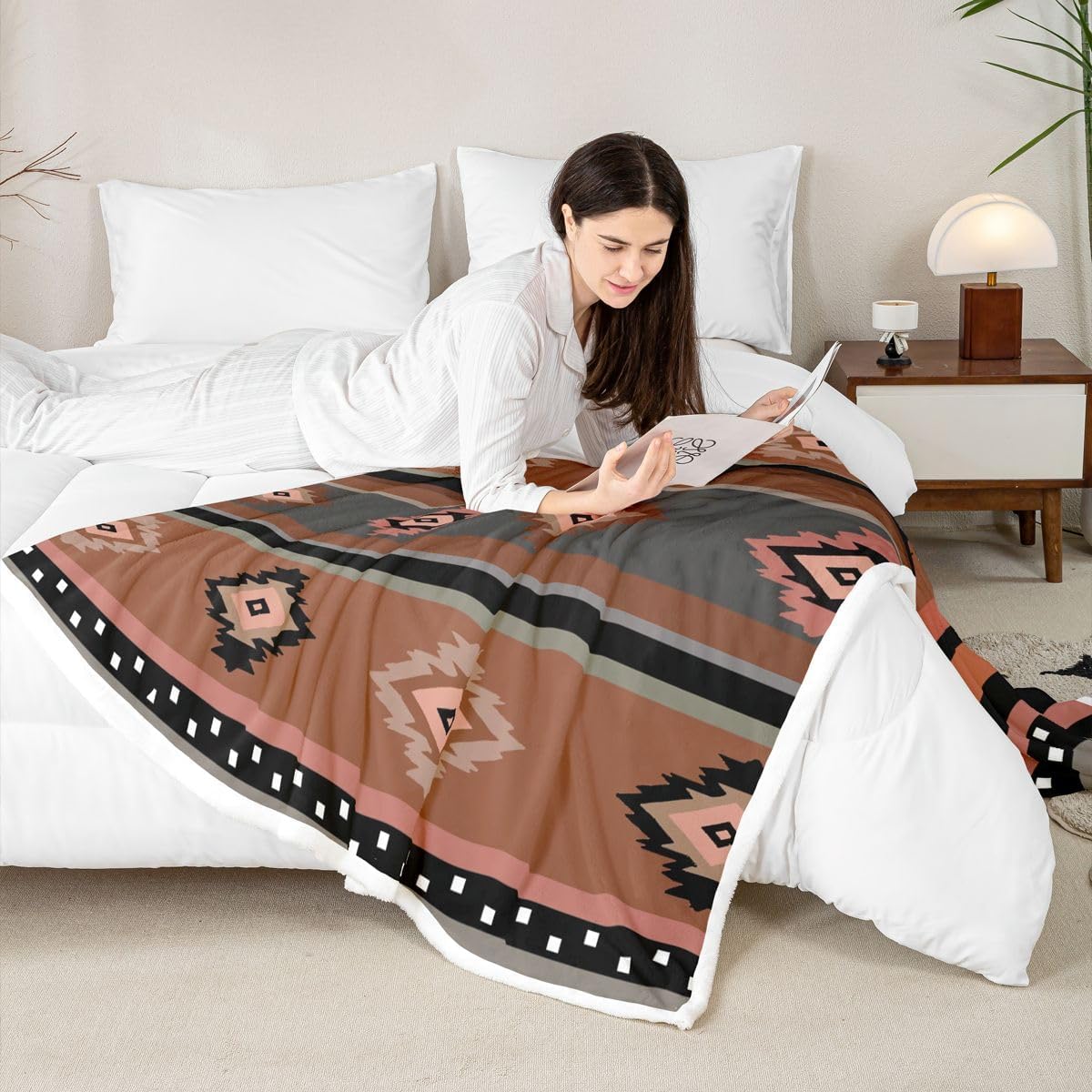 Feelyou Western Aztec Decor Throw Blanket Southwestern Navajo Tribal Style Soft Fleece Sherpa Cozy Fuzzy Plush Warm Southwestern Fuzzy Plush Throw Baby 30"x40" for Bed Couch Living Room