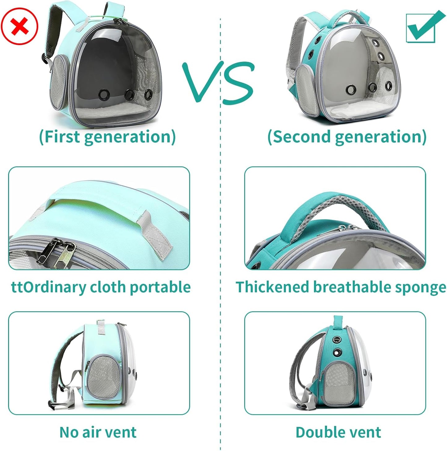 Portable Travel pet Backpack Carrier Hamster Bag Guinea Pig Bird Small Dog cat Turtle Carrier Rabbit Cage Squirrel Bearded Dragon Breathable Hangbag (Green)