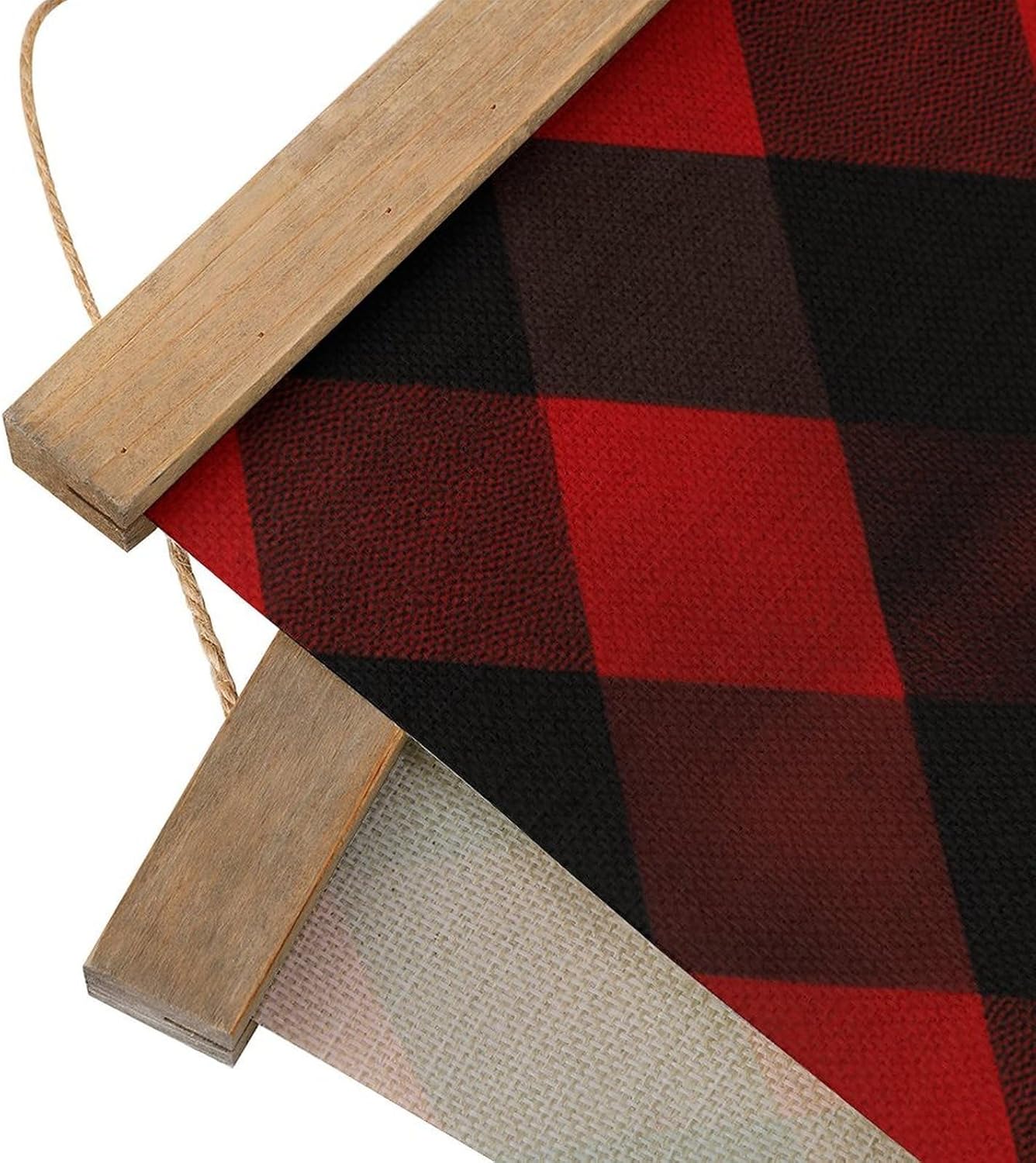 Vintage Plaid Red And Black Poster with Wooden Frame Personalized Linen Hanging Scroll Painting Rustic Wall Hanging Illustrative Modern Artwork Decor for Home Living Room Bedroom Office