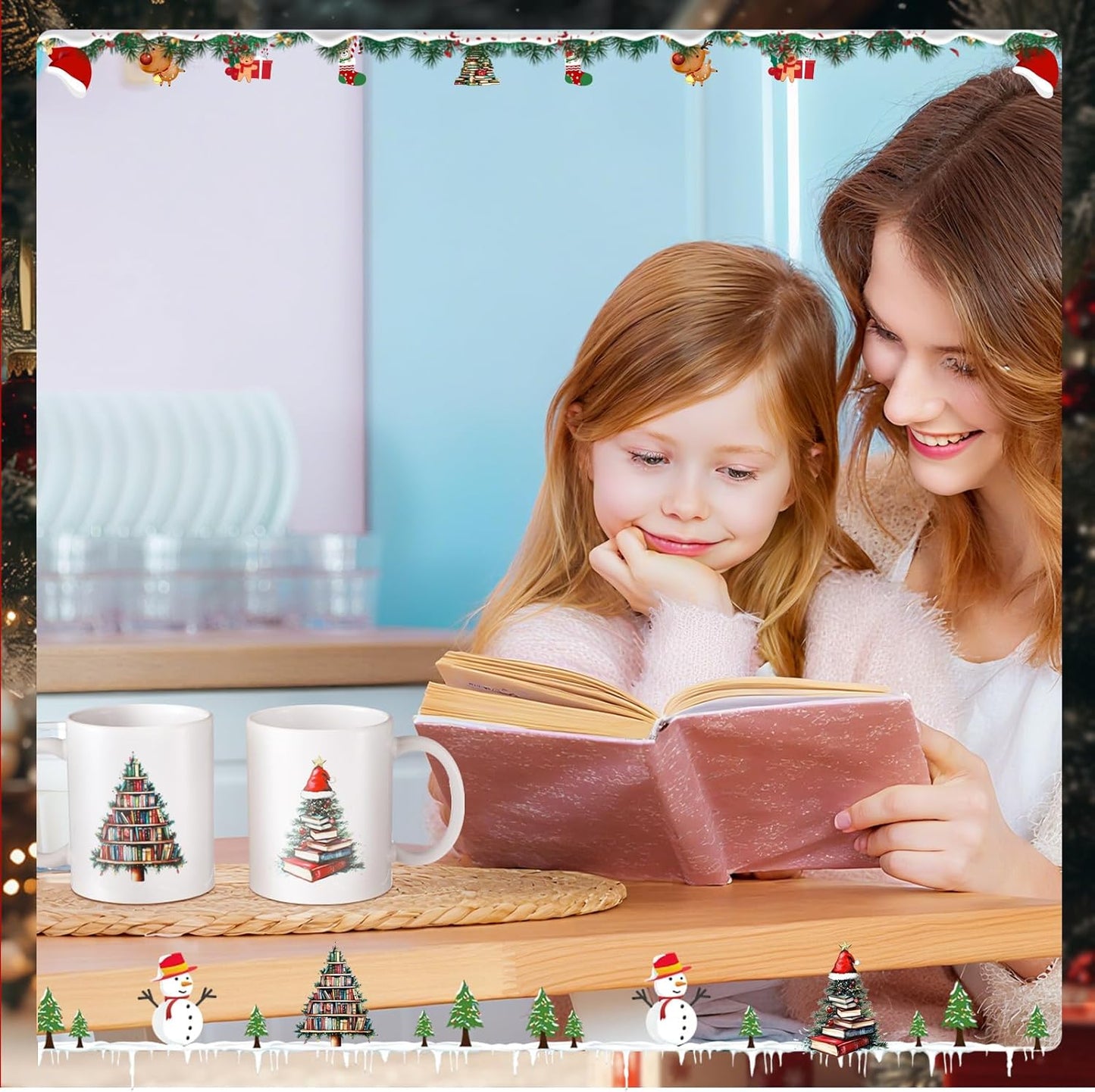 4 Pack Stack of Books Coffee Mug Book Tree 12 oz Christmas Ceramic Coffee Mugs Porcelain Bookworm Cups Bookish Book Lovers Gifts for Women Men Readers Writer Librarian Gifts