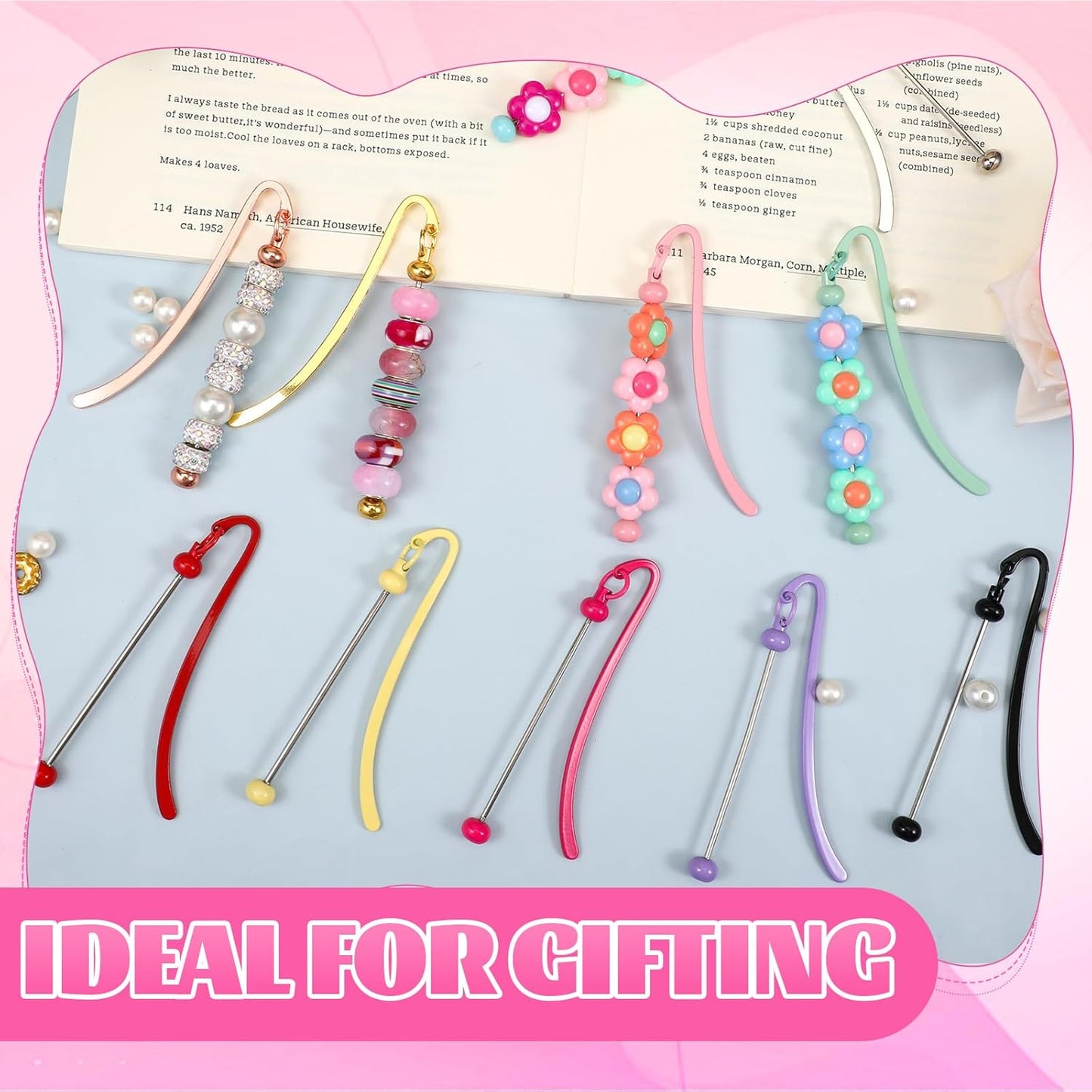 24 Pcs Beadable Bookmarks DIY Metal Blank Bar Bookmark Silver for Beads DIY Bookmarks Craft Jewelry Pendant Charm Gift for Book Lovers Student Teacher Office Supplies, 12 Colors