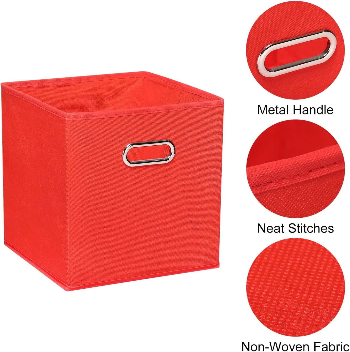 PATIKIL Foldable Storage Cube Bins, Fabric Storage Bins Cube Organizer with Handle for Home Bedroom Shelf Closet Organization, Red (11"x11"x11")