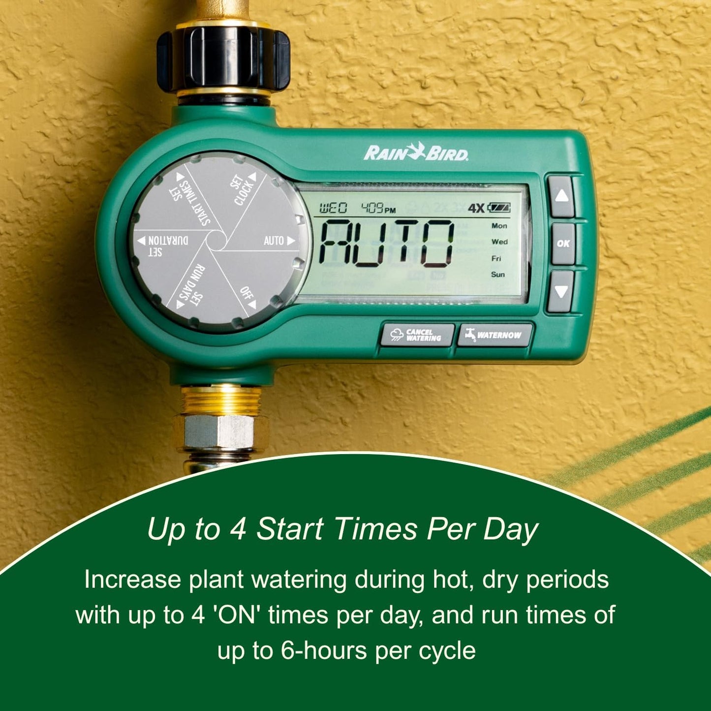 Rain Bird 1ZEHTMRP Premium Professional Grade Electronic Digital Hose End Timer/Controller, One Zone/Station, Battery Operated, Digital with Brass Inlet/Outlet
