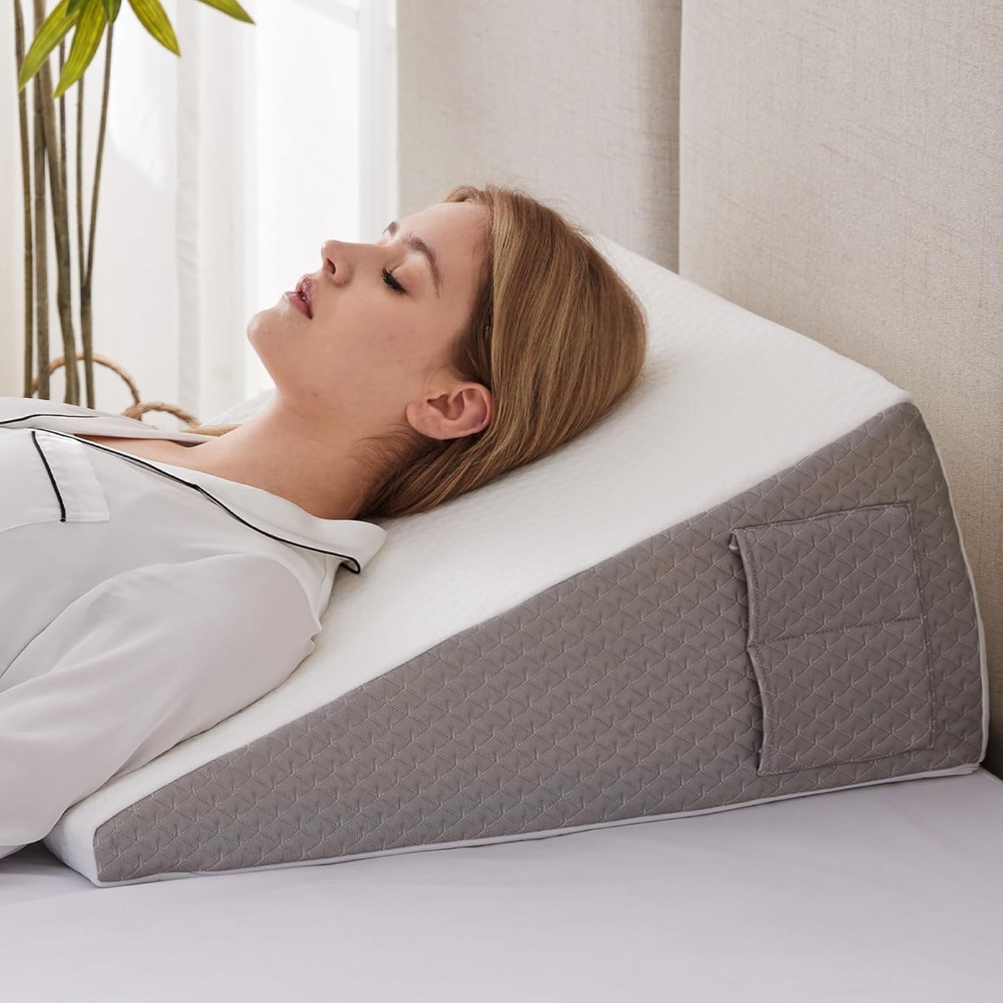 Wedge Pillow for Acid Reflux, Bed Wedge Pillow for Headboard 10", Pillow Wedge for Back Pain Relief, Post Surgery, Elevated Pillows for Sleeping, Snoring, Triangle Pillow with Cover, White